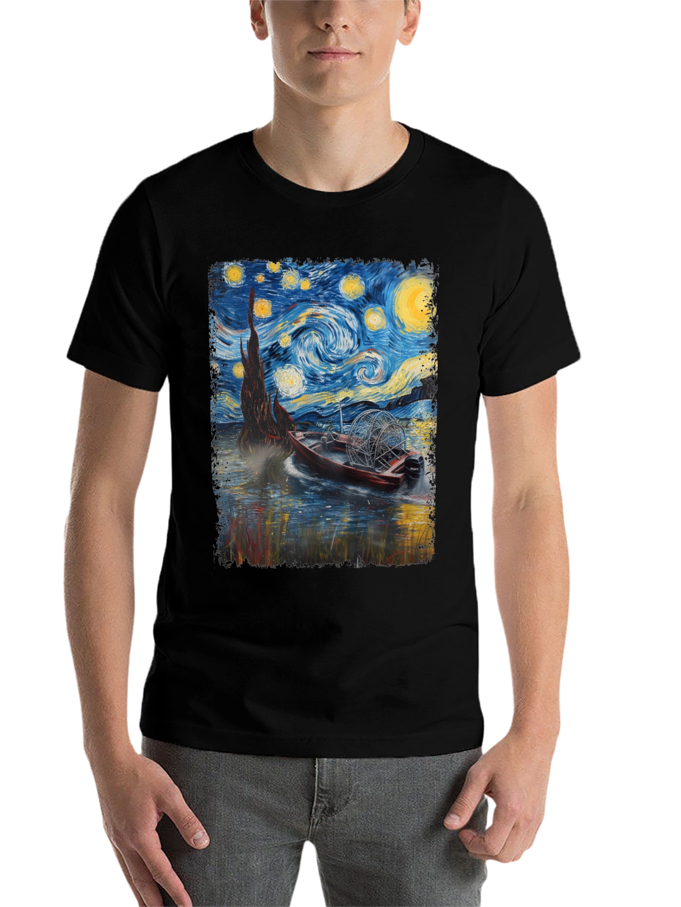 Black Starry Night Airboat T-Shirt view 7