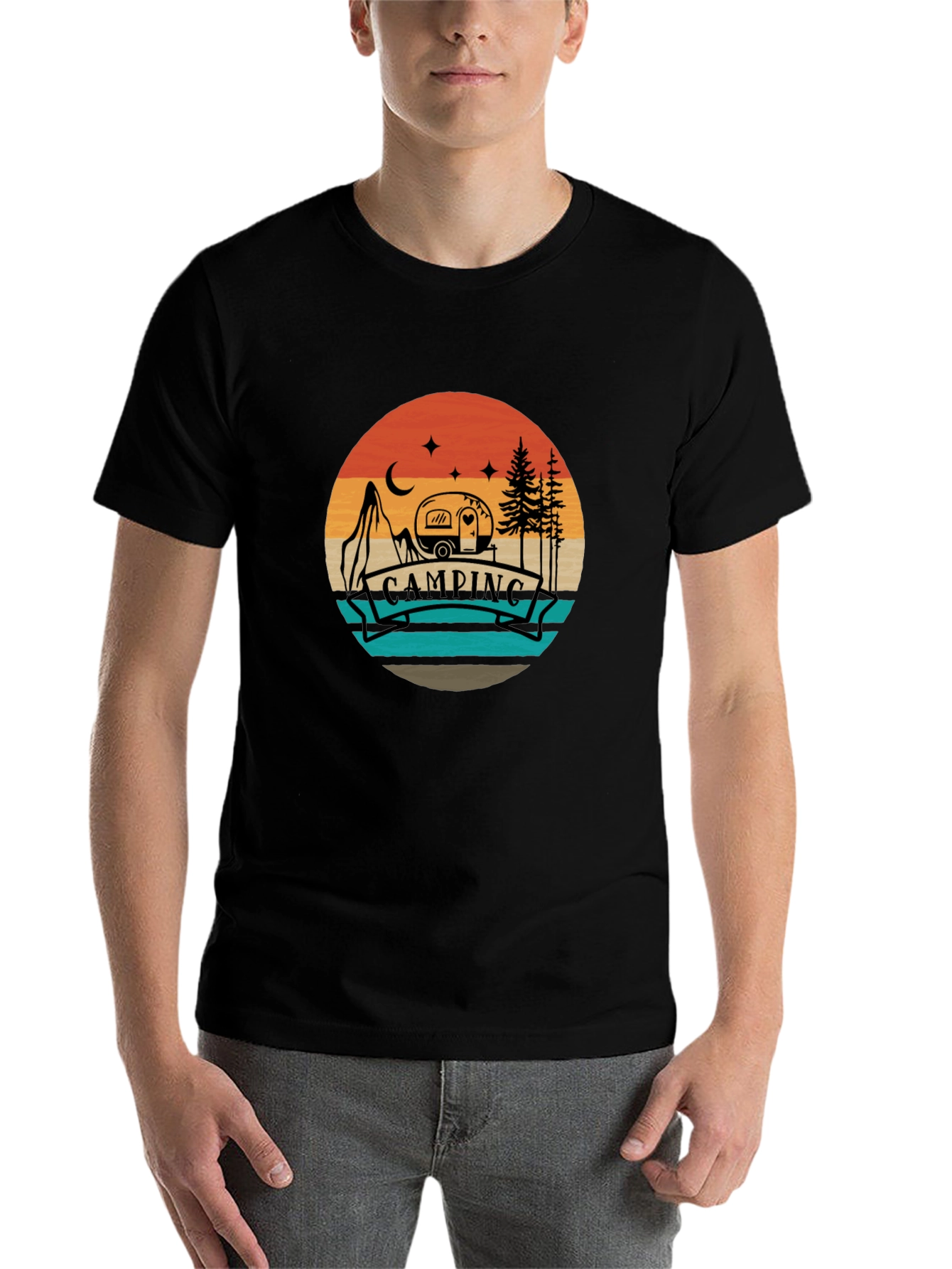Black Camping Adventure Tee - Retro Graphic T-Shirt view 7