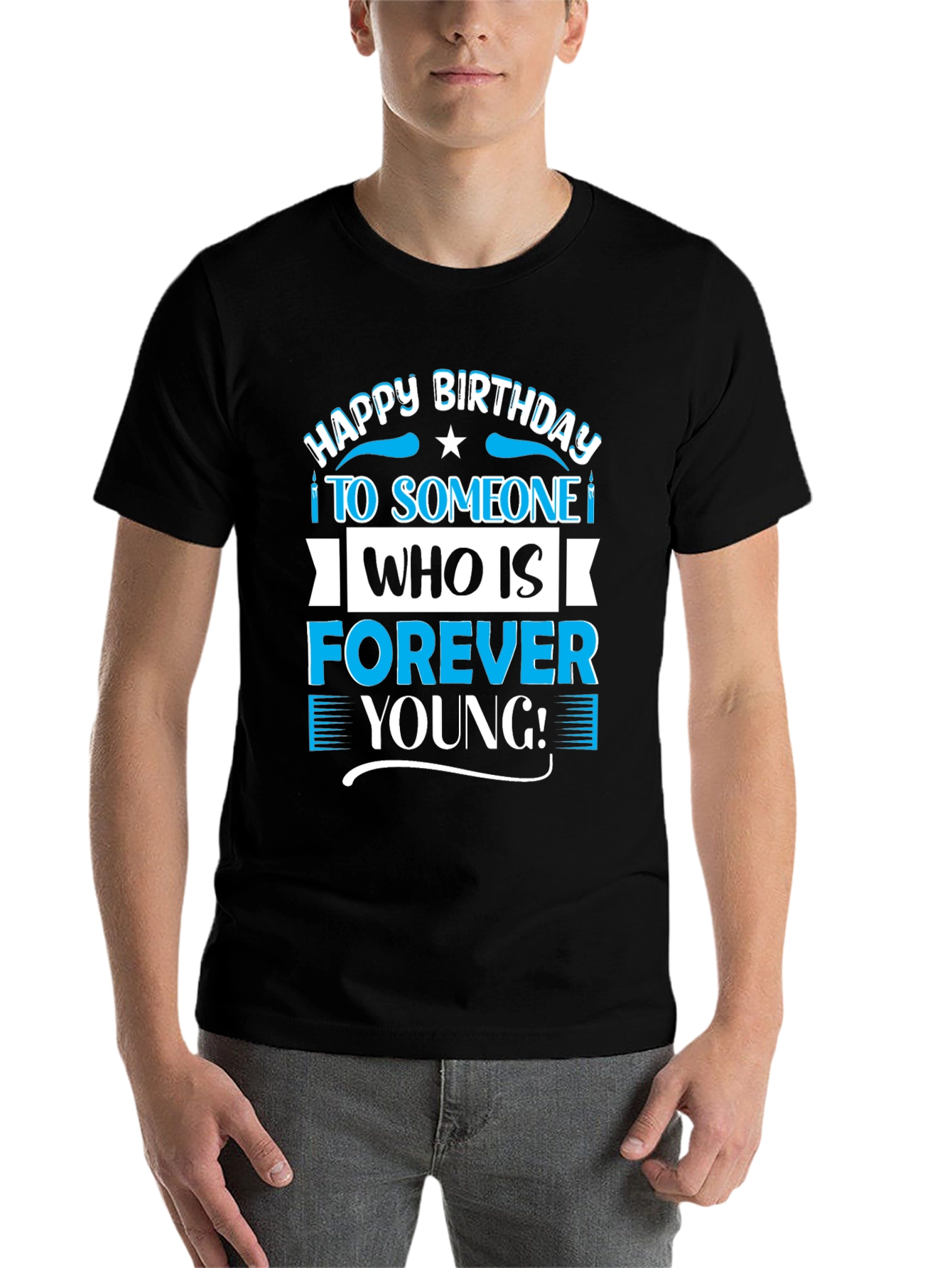 Black Happy Birthday Forever Young T-Shirt view 7