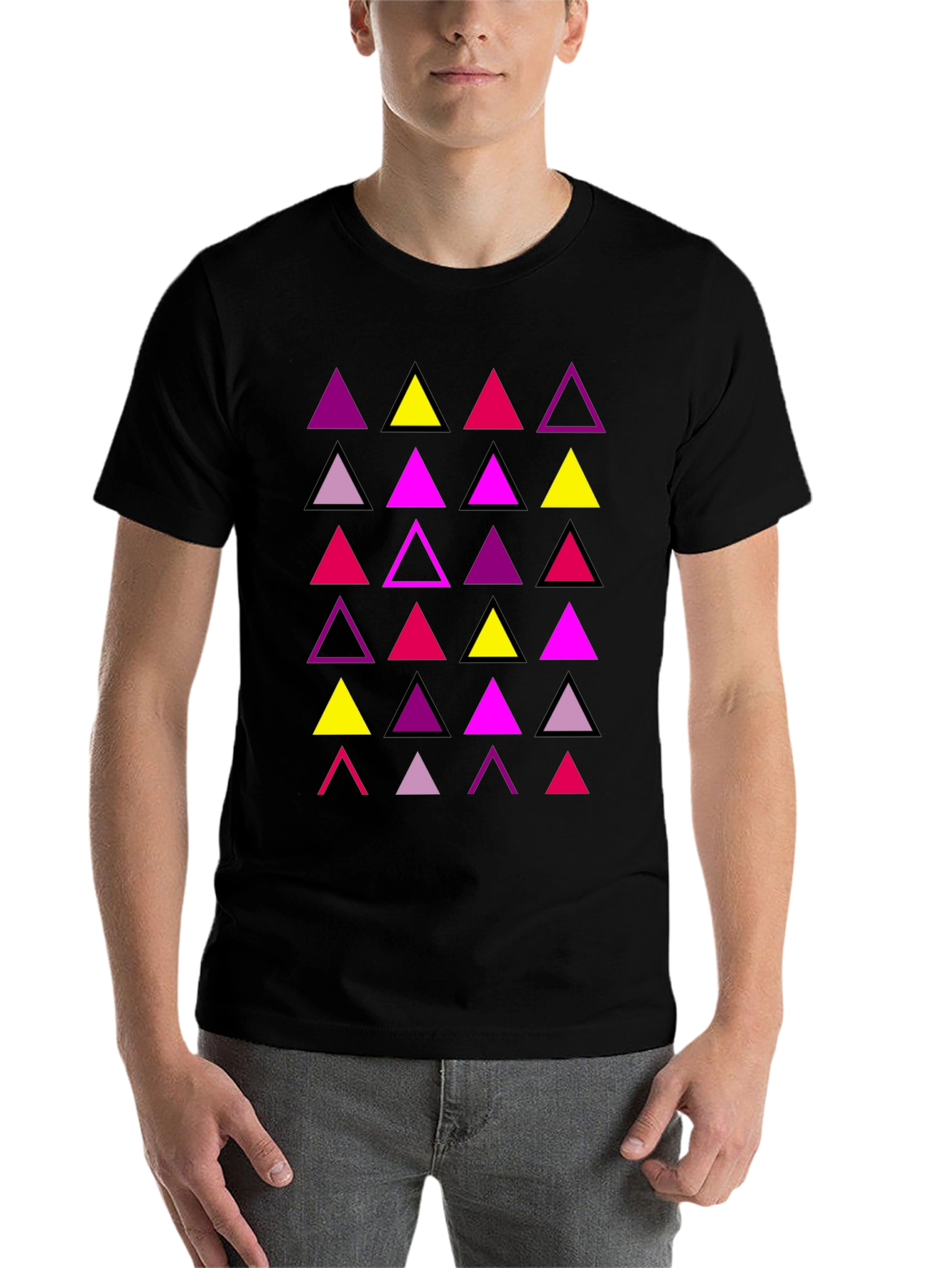 Black Geometric Triangle Print Men's T-Shirt view 7