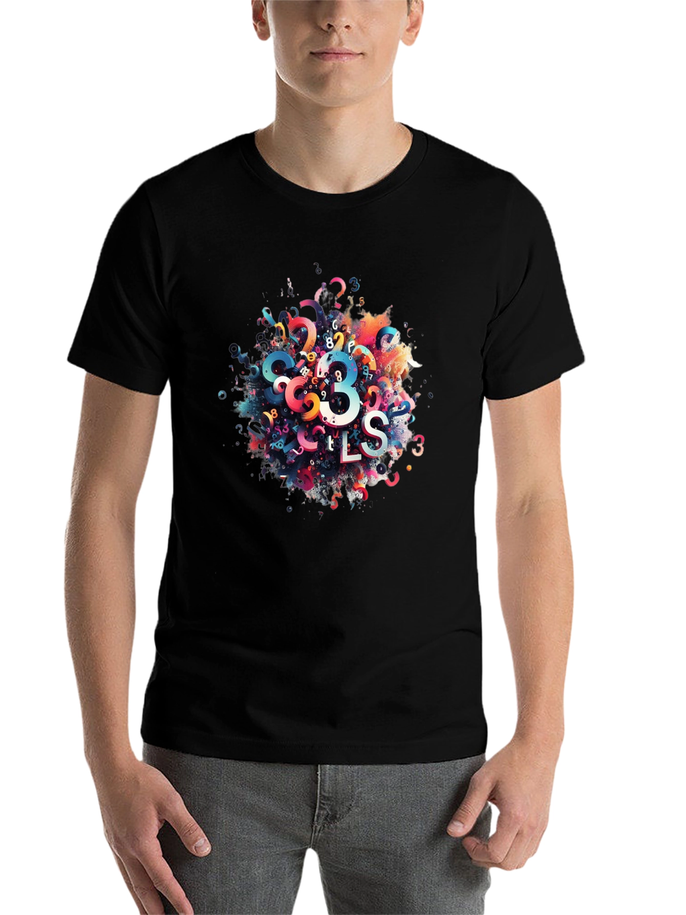 Black Abstract Numbers Graphic Print Black T-Shirt view 7