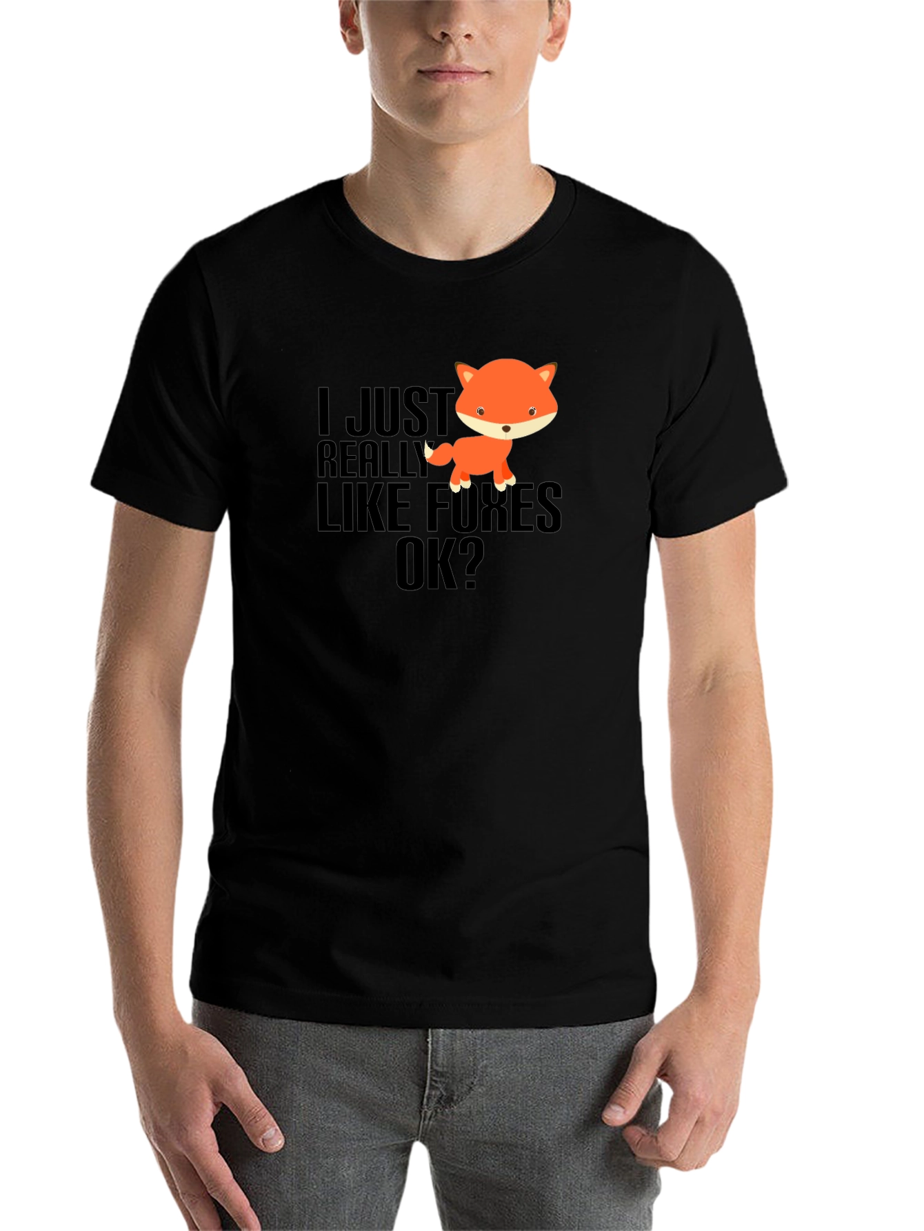 Black I Just Really Like Foxes OK? Black T-Shirt view 7