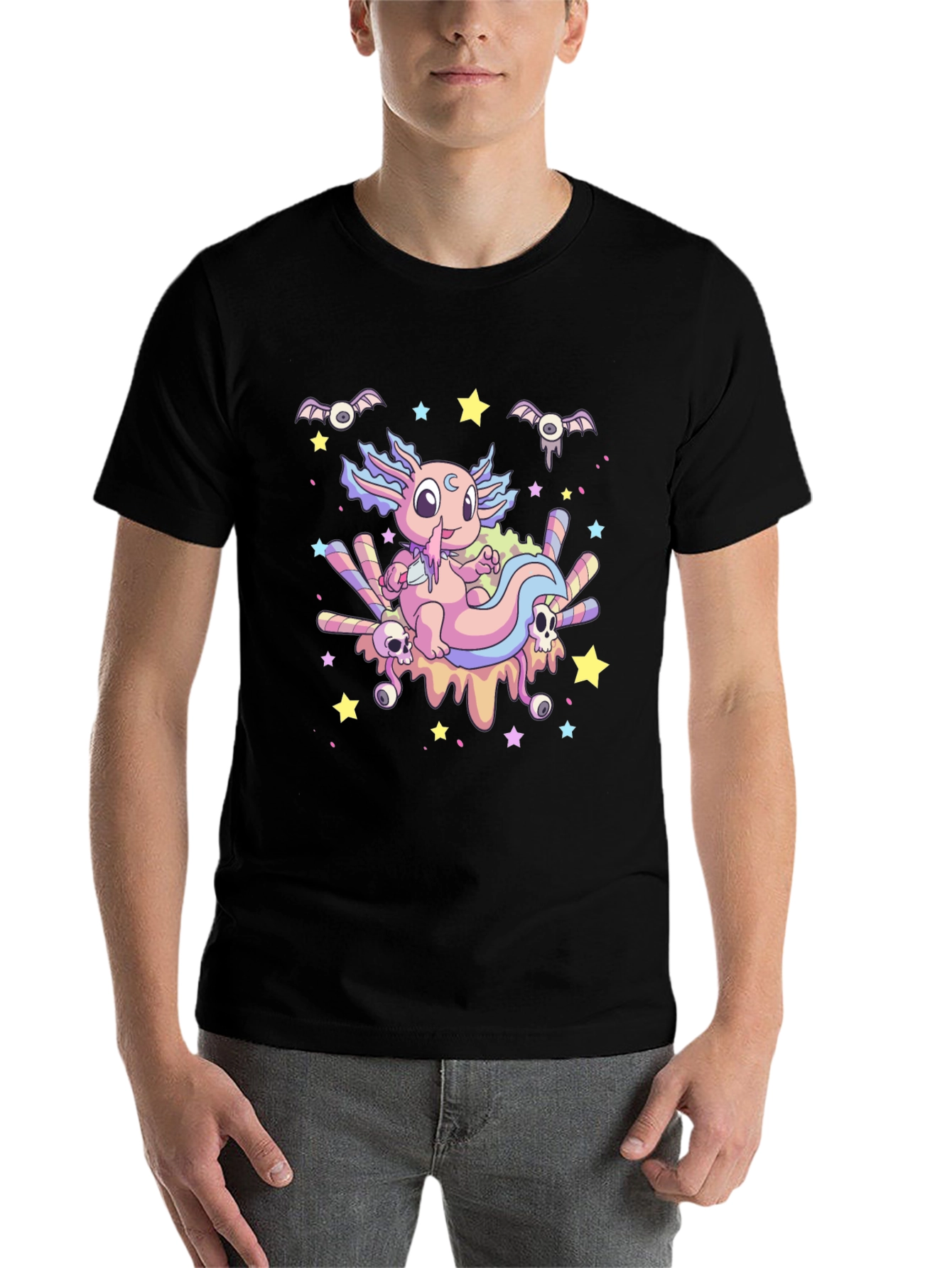 Black Cute Axolotl Kawaii Goth T-Shirt view 7