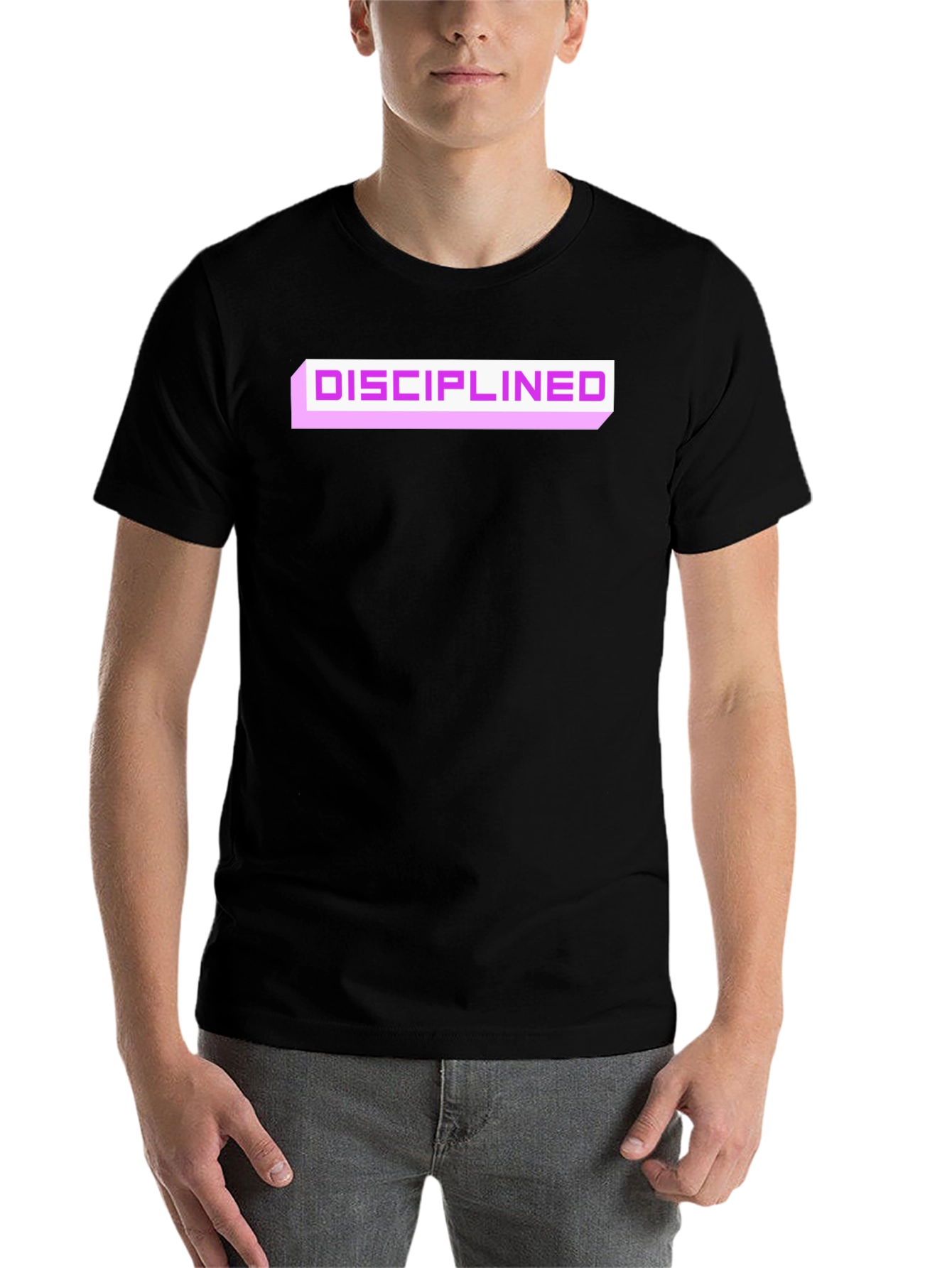 Black Disciplined Graphic Tee - Black Cotton Blend Casual T-Shirt view 7