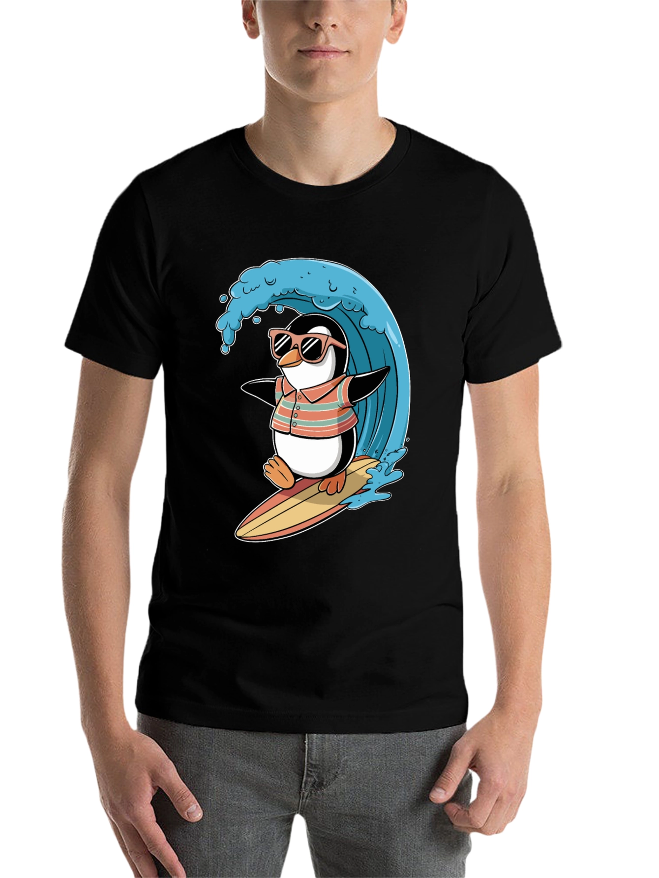 Black Surfing Penguin Graphic Tee view 7