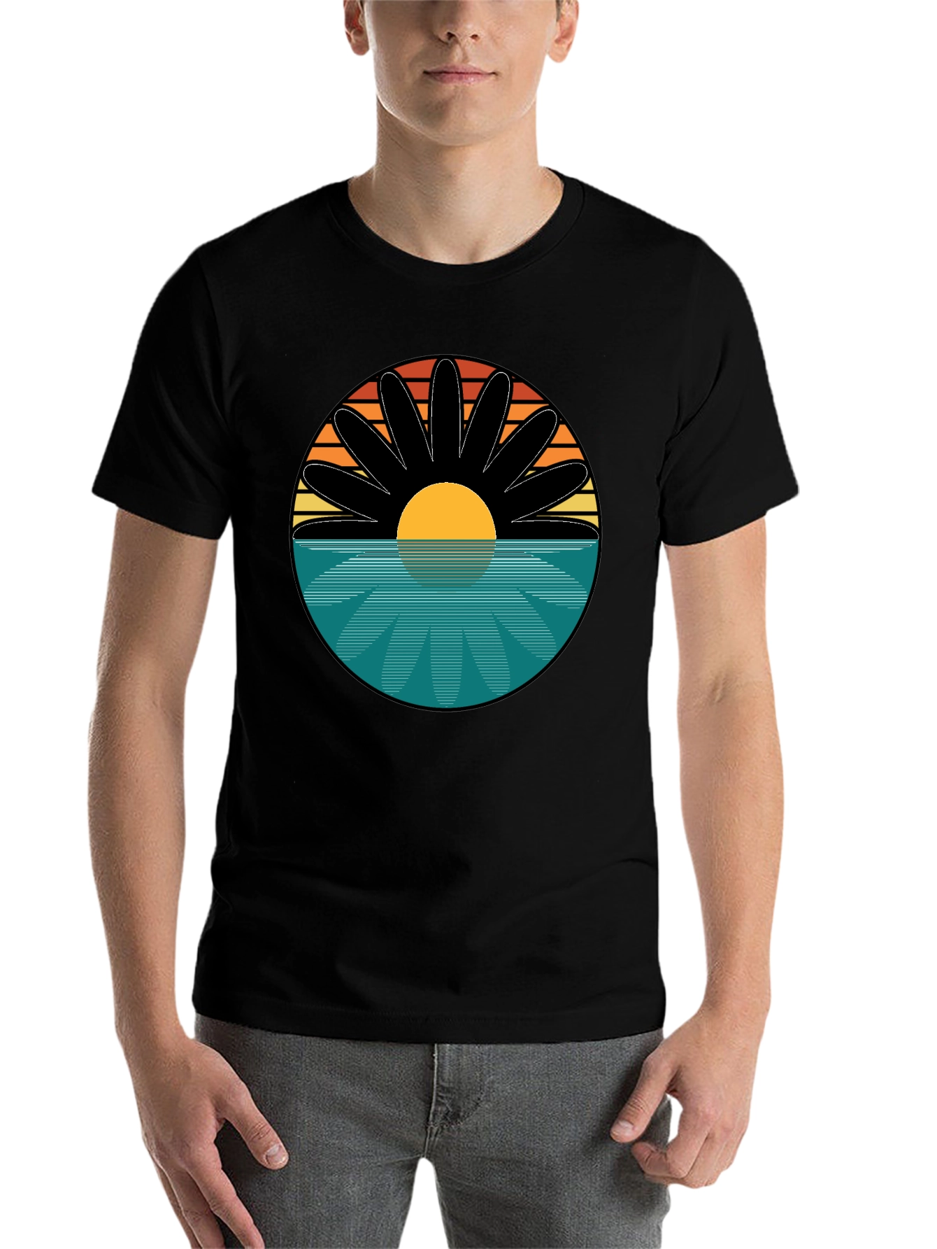 Black Sunset Flower Graphic T-Shirt - Retro Style Tee view 7