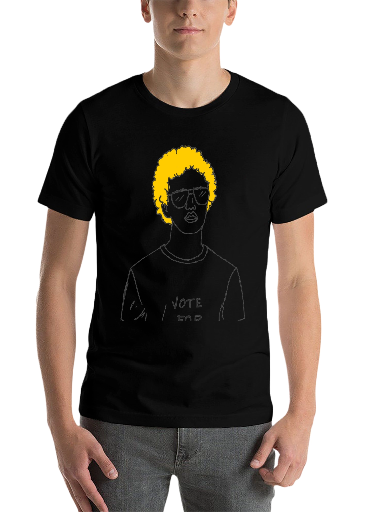 Black Vote For Doodle T-Shirt - Black Cotton Tee view 7