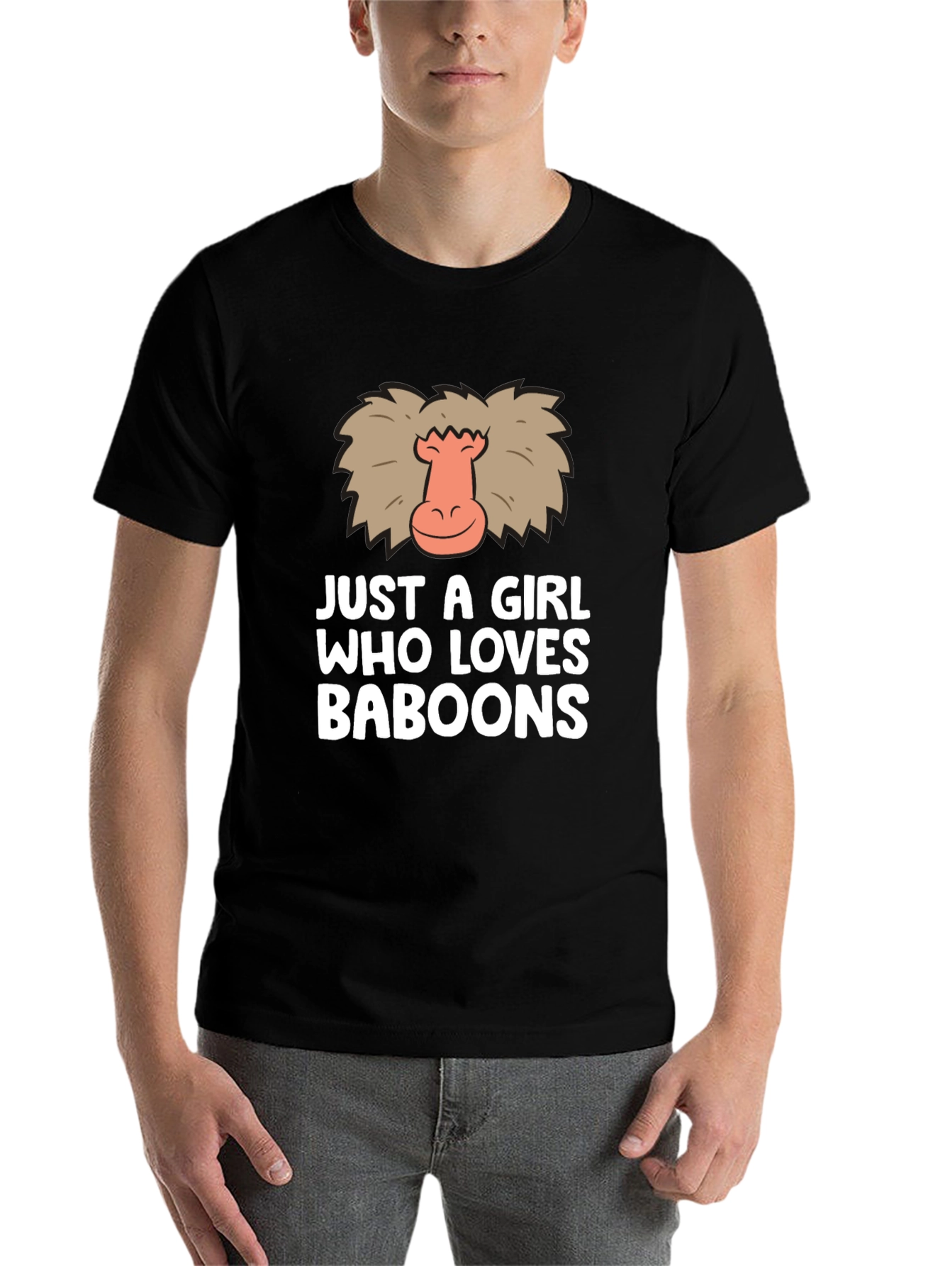 Black Just A Girl Who Loves Baboons Funny Graphic T-Shirt view 7