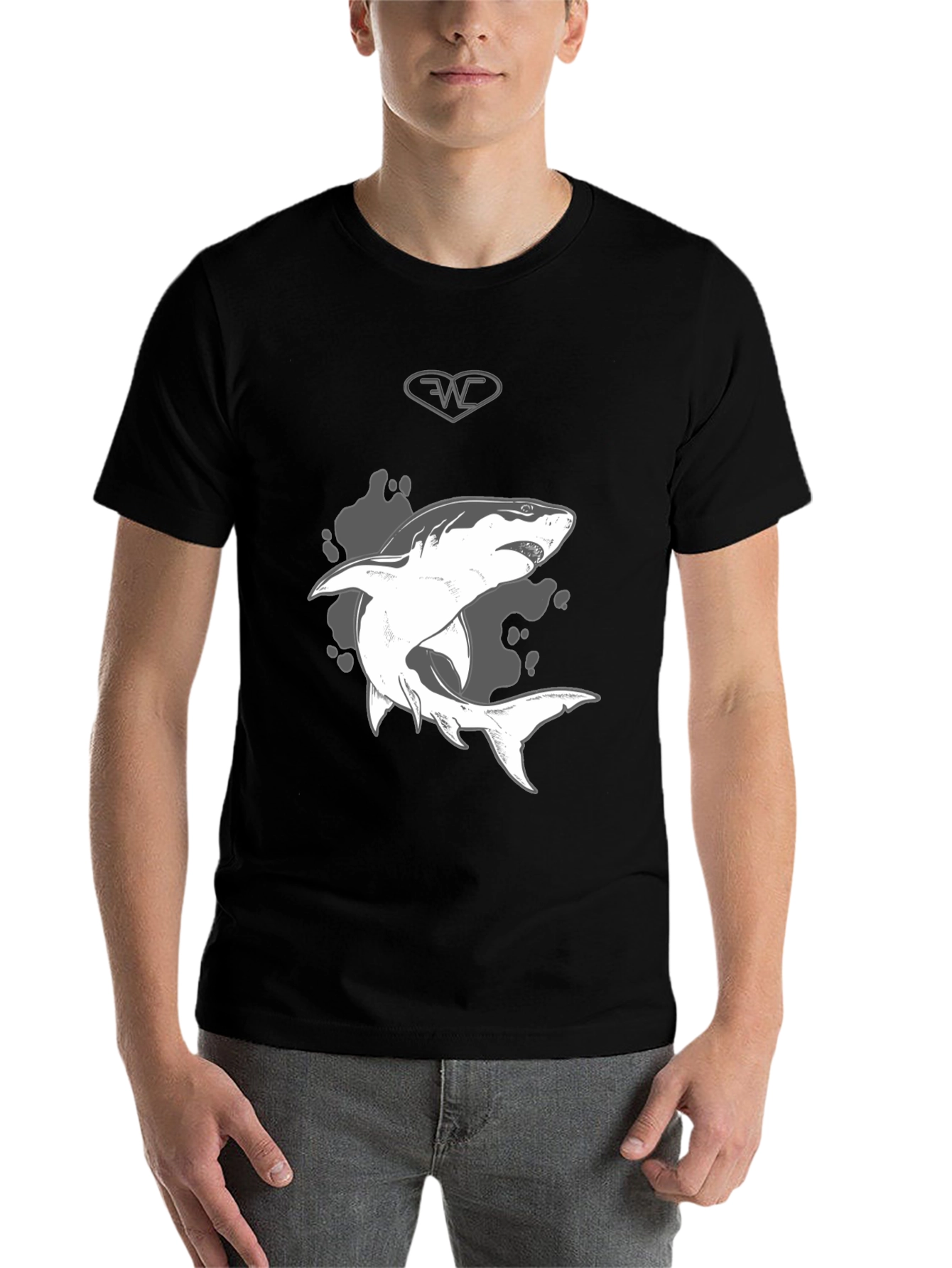 Black Shark Graphic Print Black T-Shirt - Mens Casual Style view 7