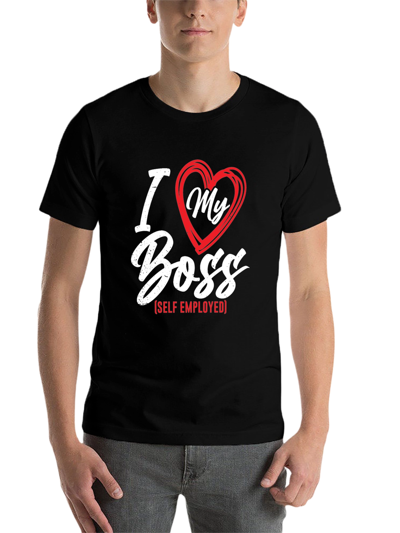 Black I Love My Boss - Self Employed Black T-Shirt view 7