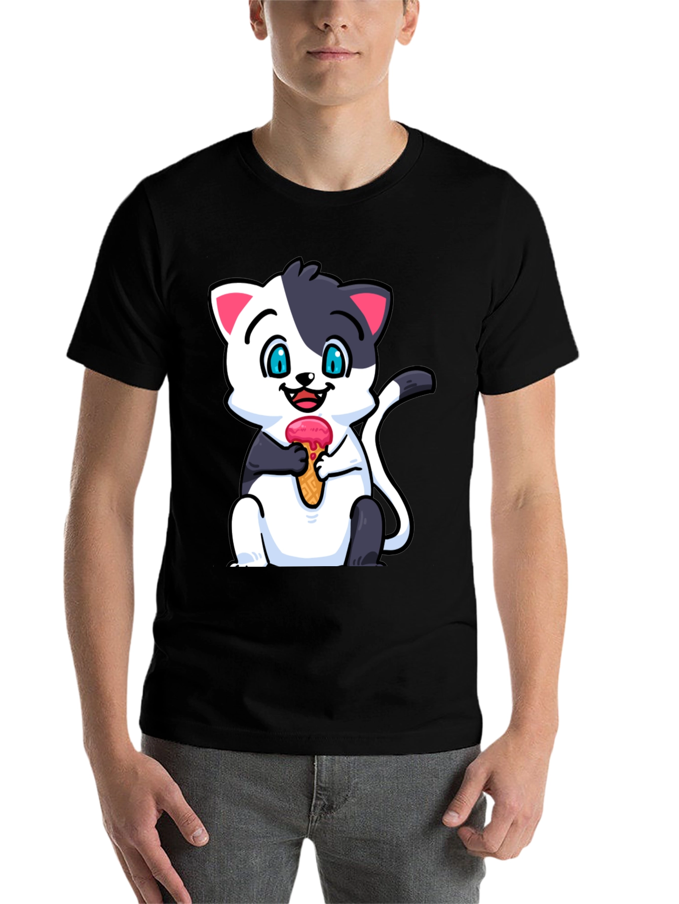 Black Cute Cat Ice Cream T-Shirt view 7