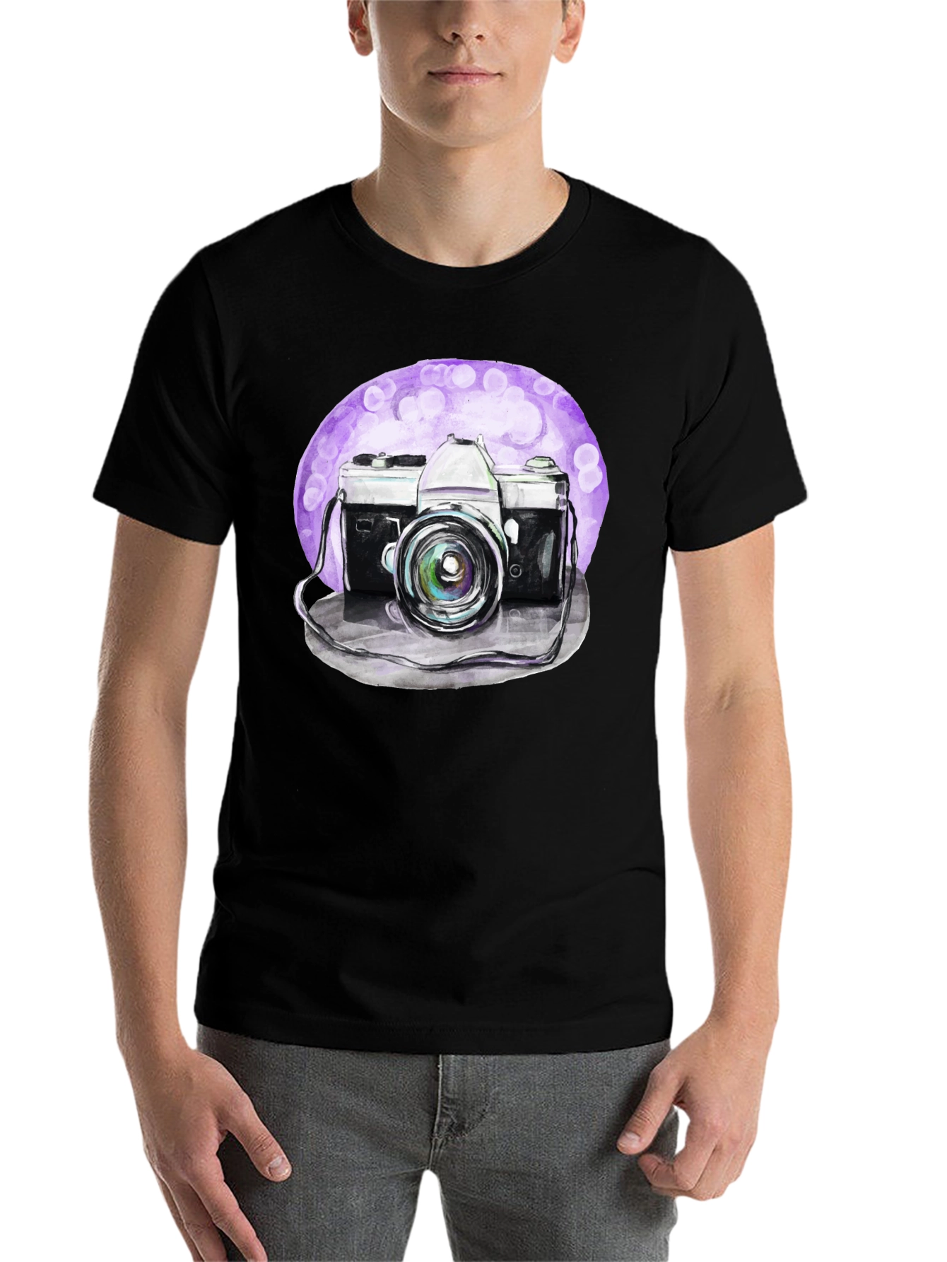 Black Vintage Camera Graphic Tee - Artistic Design view 7