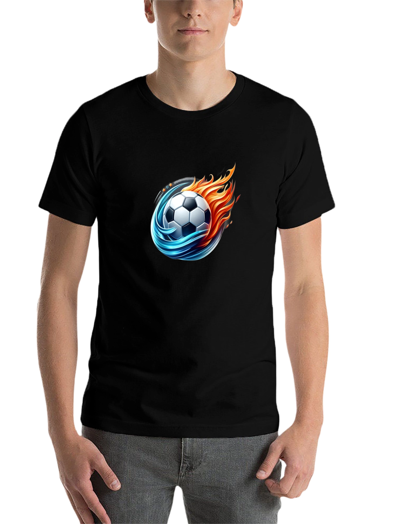 Black Fiery Soccer Ball Graphic Tee - Cool Design view 7