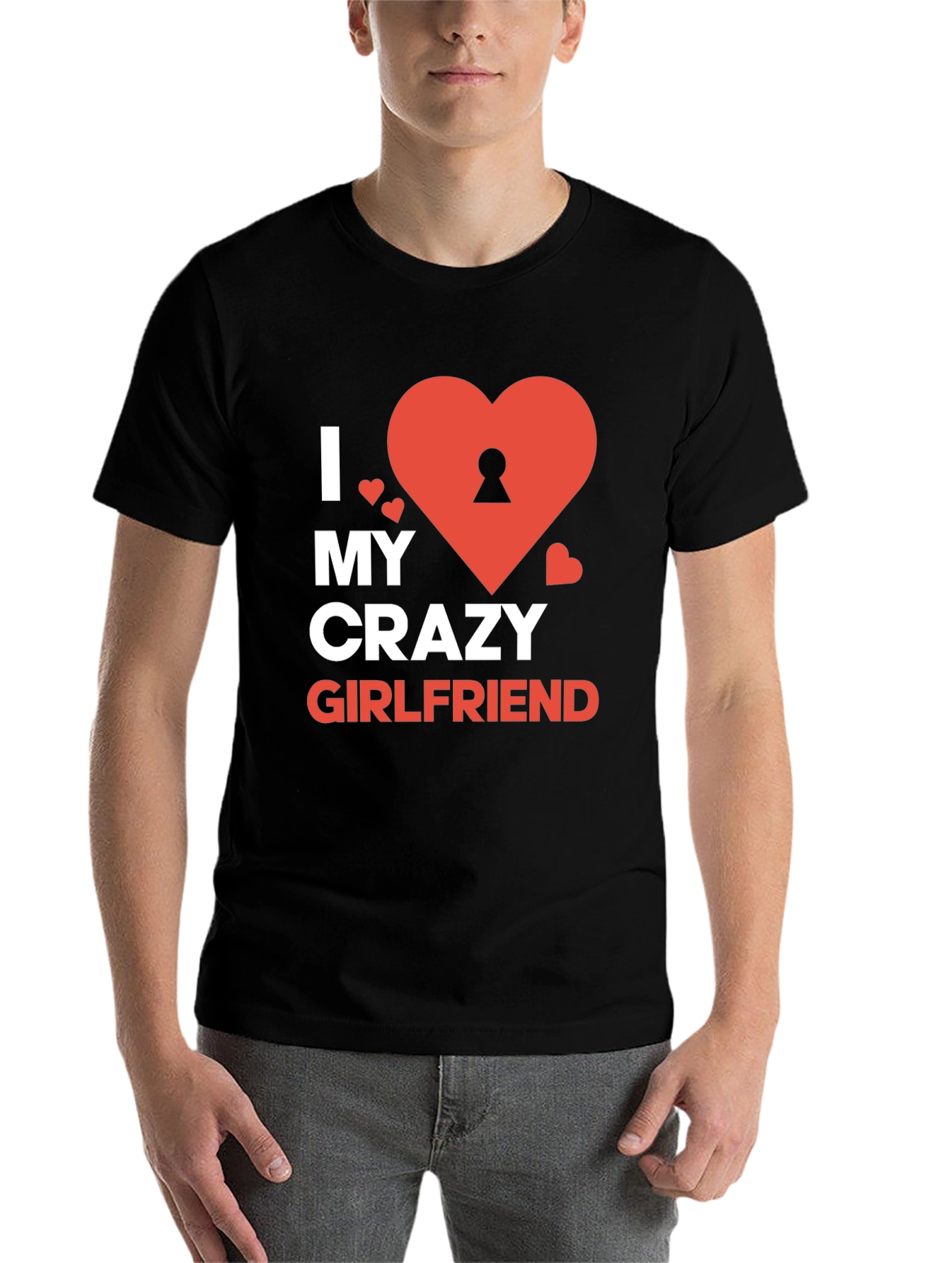 Black I Love My Crazy Girlfriend Graphic Tee - Novelty Heart Design view 7