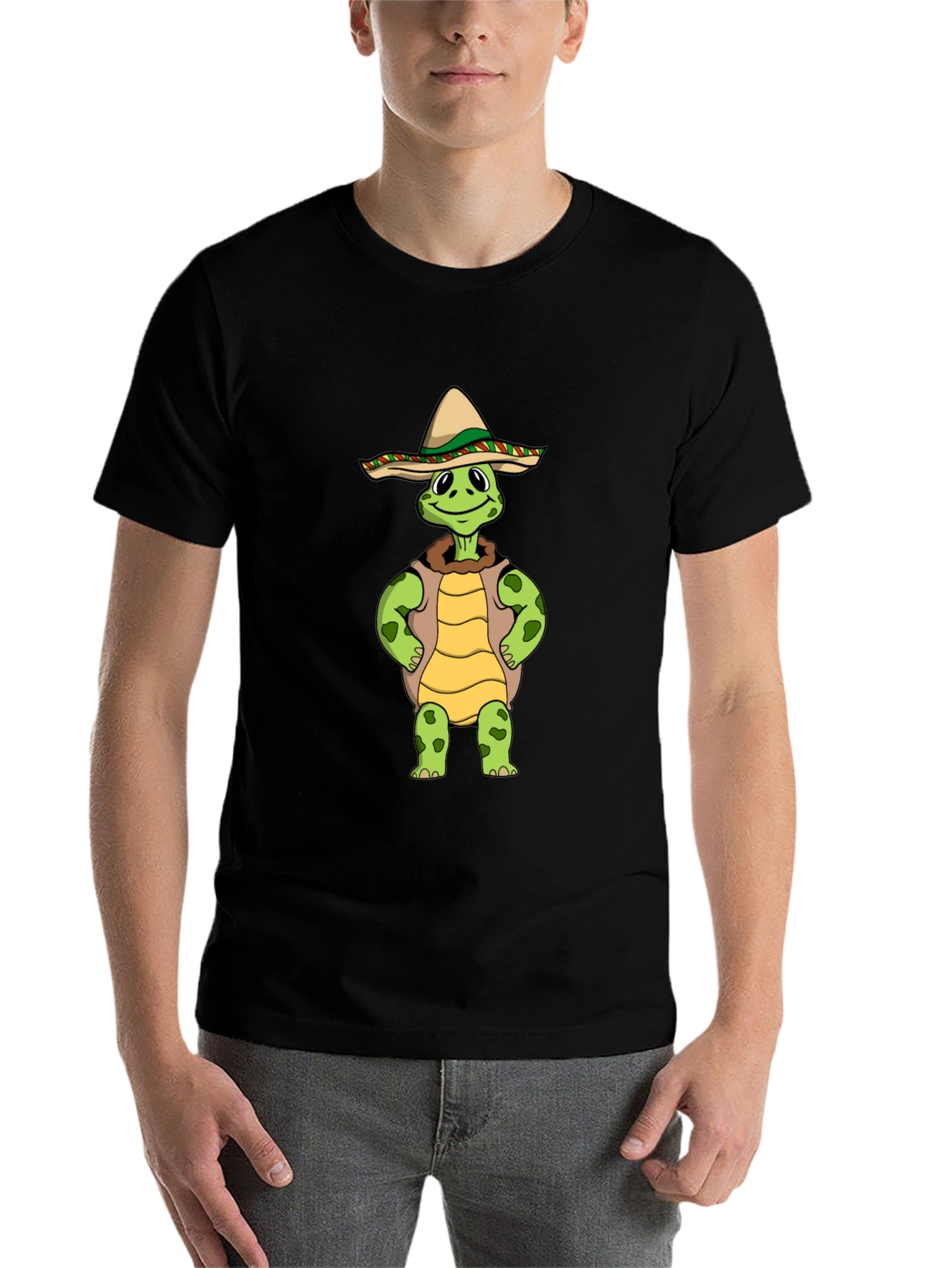 Black Funny Turtle Sombrero Graphic T-Shirt view 7