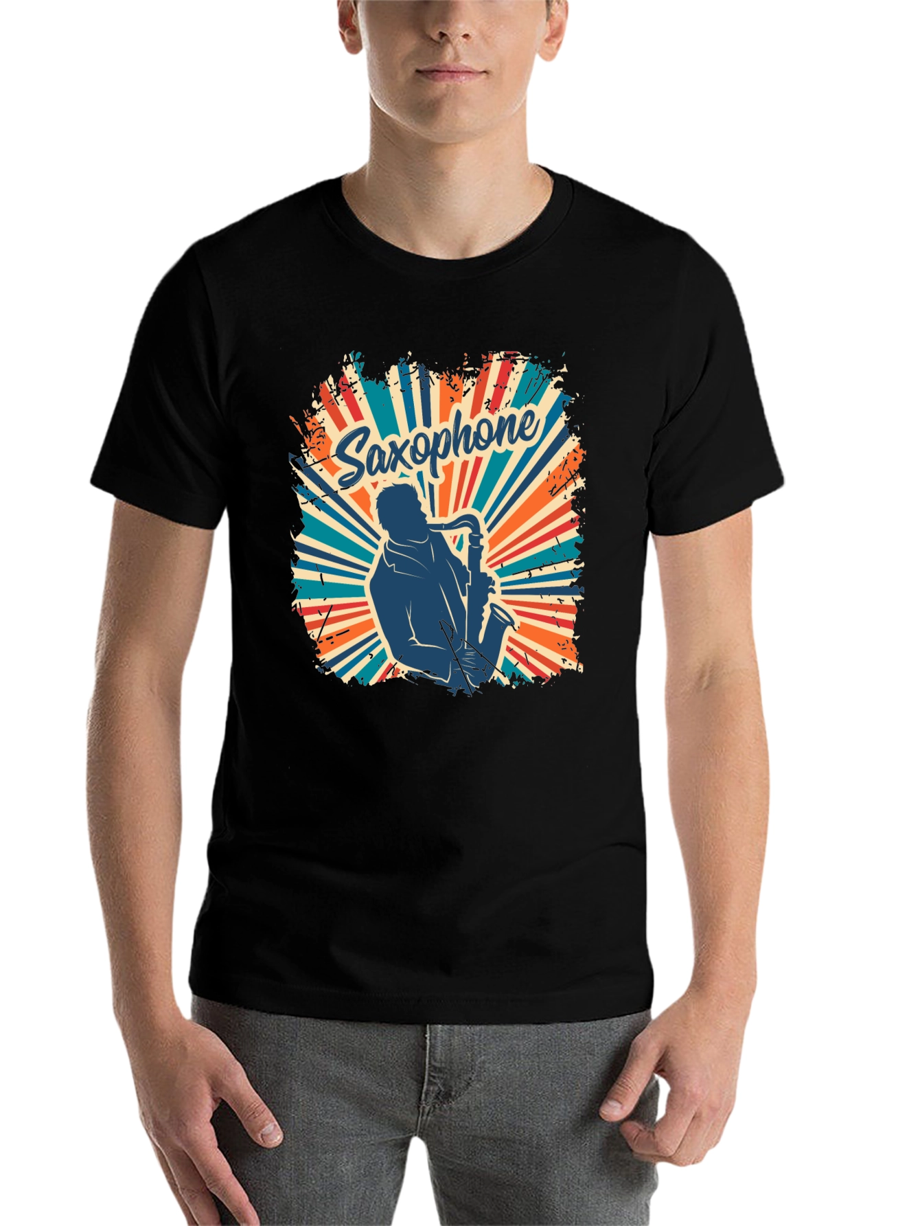 Black Saxophone Retro T-Shirt - Musician Graphic Tee view 7