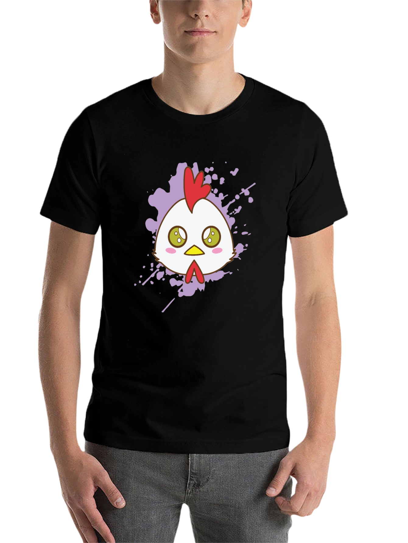 Black Cute Chicken Graphic Tee - Black Cotton T-Shirt view 7