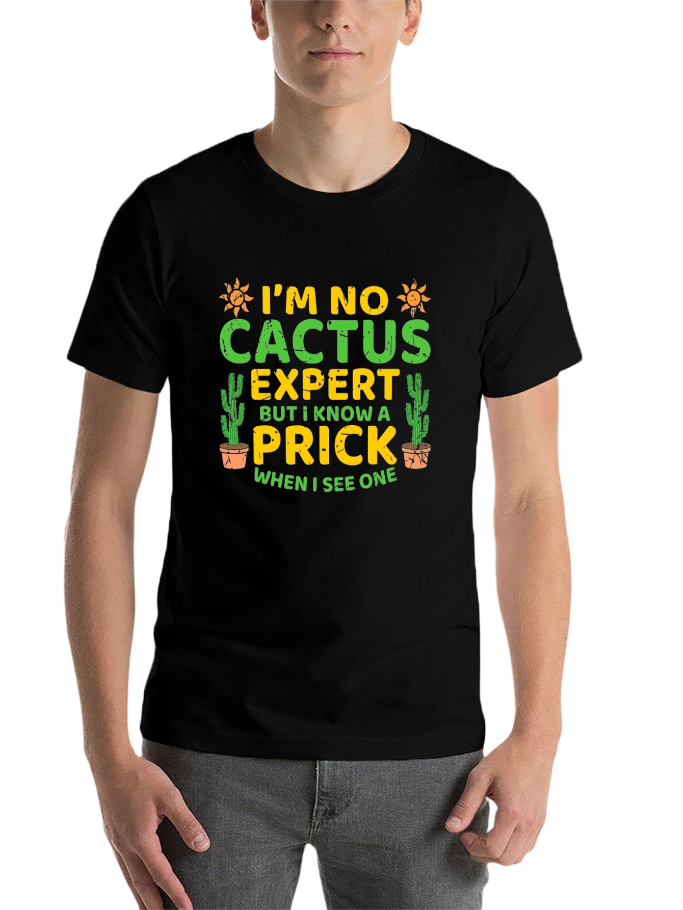 Black I'm No Cactus Expert Funny Graphic Tee view 7