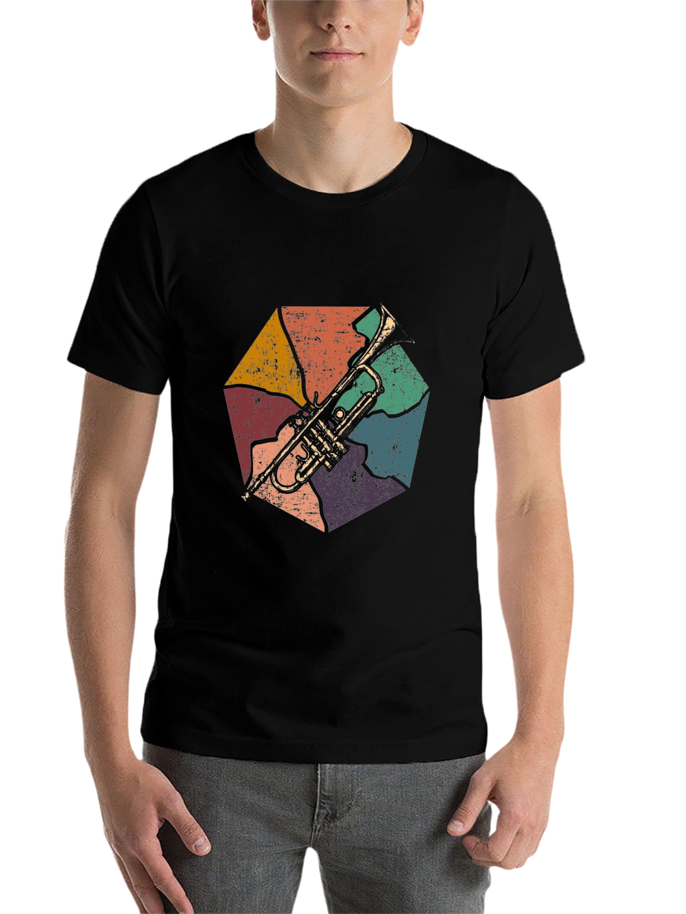 Black Retro Trumpet Graphic T-Shirt view 7