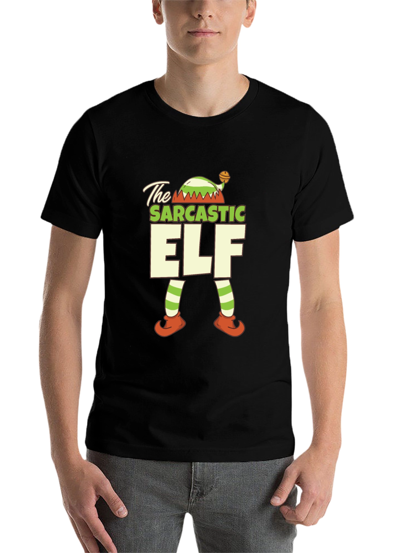 Black Sarcastic Elf Holiday T-Shirt view 7
