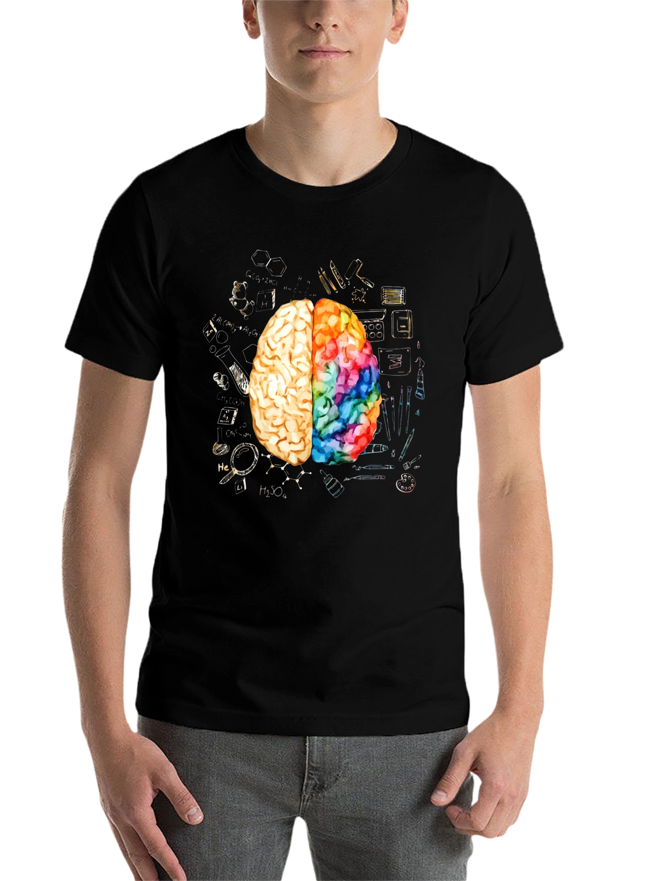 Black Creative Brain Graphic Tee - Artistic Mind T-Shirt view 7