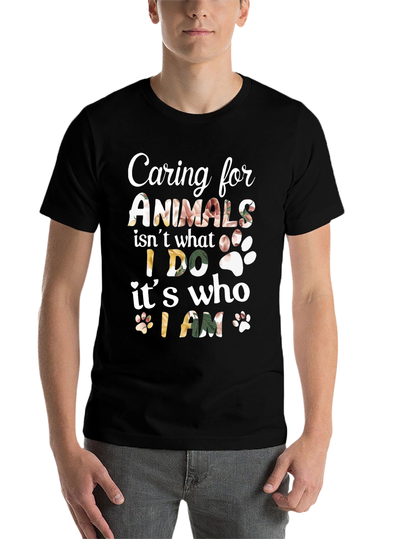 Black Caring for Animals Floral Print T-Shirt view 7