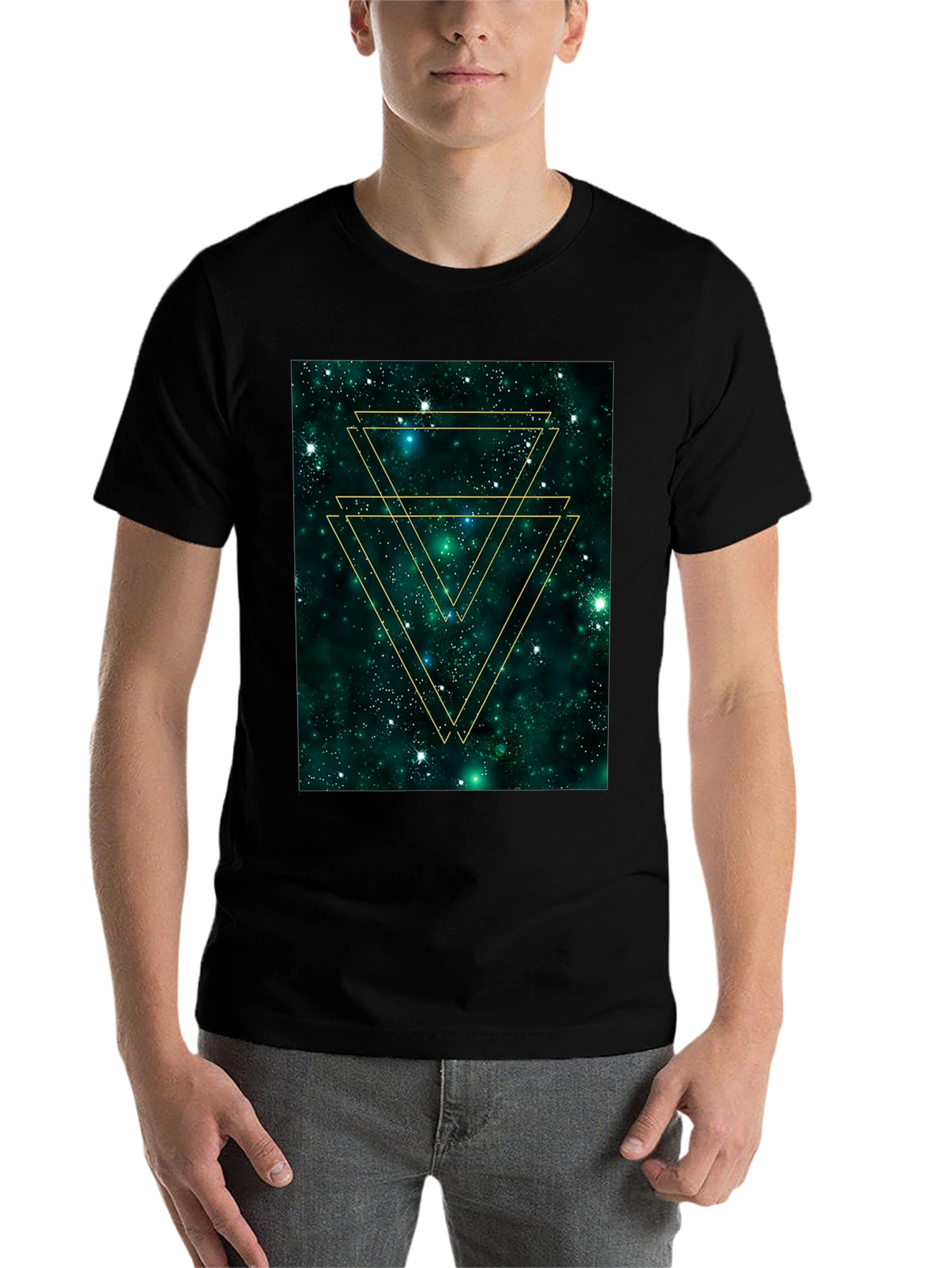 Black Geometric Galaxy Tee - Trendy Graphic Print Shirt view 7