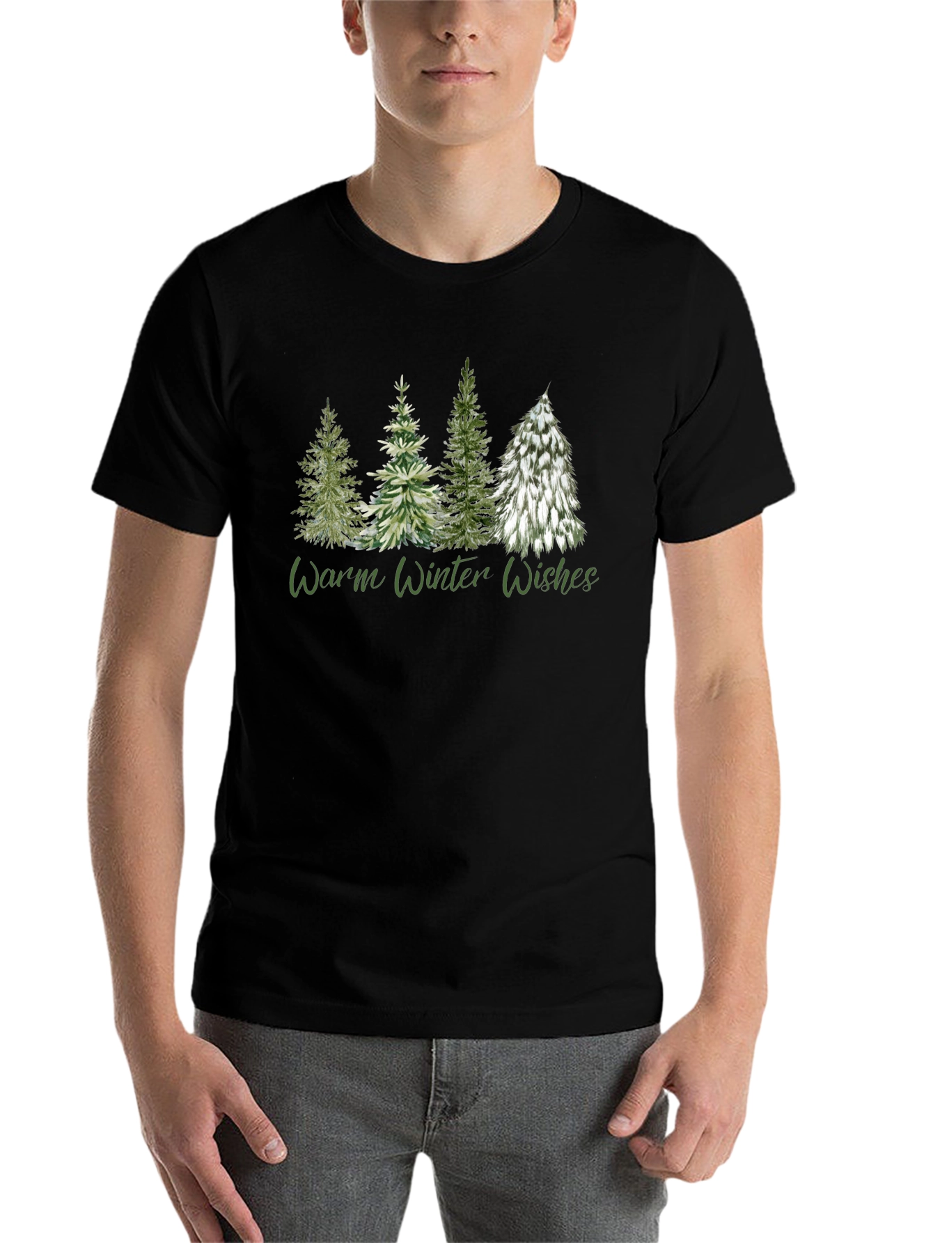 Black Warm Winter Wishes Tree Graphic Tee view 7