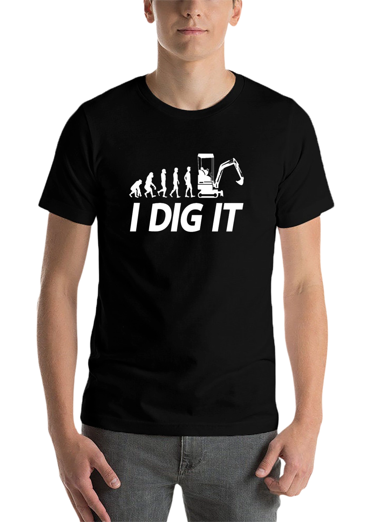 Black I Dig It Funny Excavator Evolution Black T-Shirt view 7