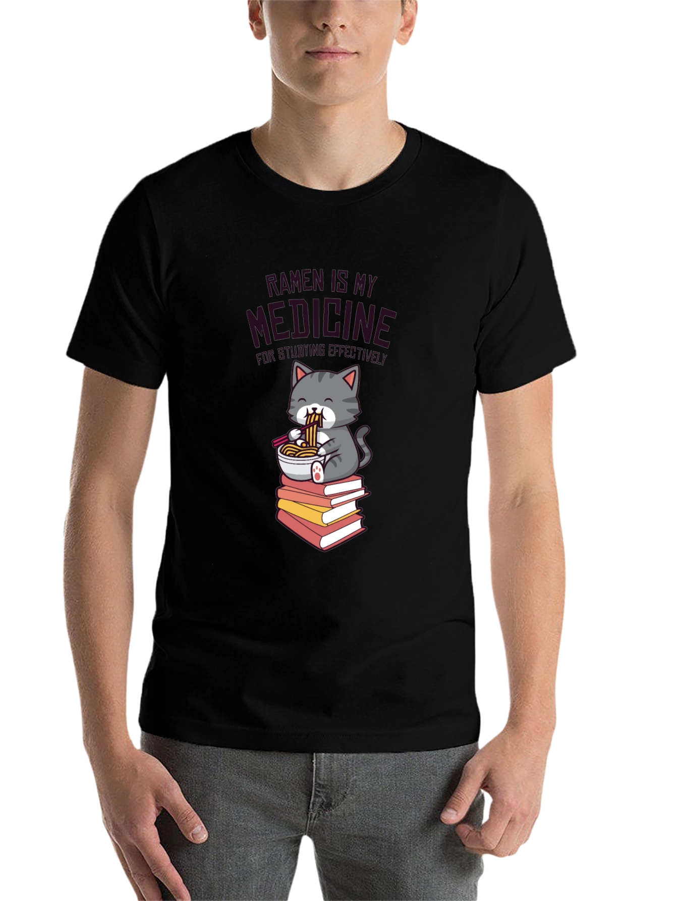 Black Ramen is My Medicine T-Shirt - Cute Cat Design view 7