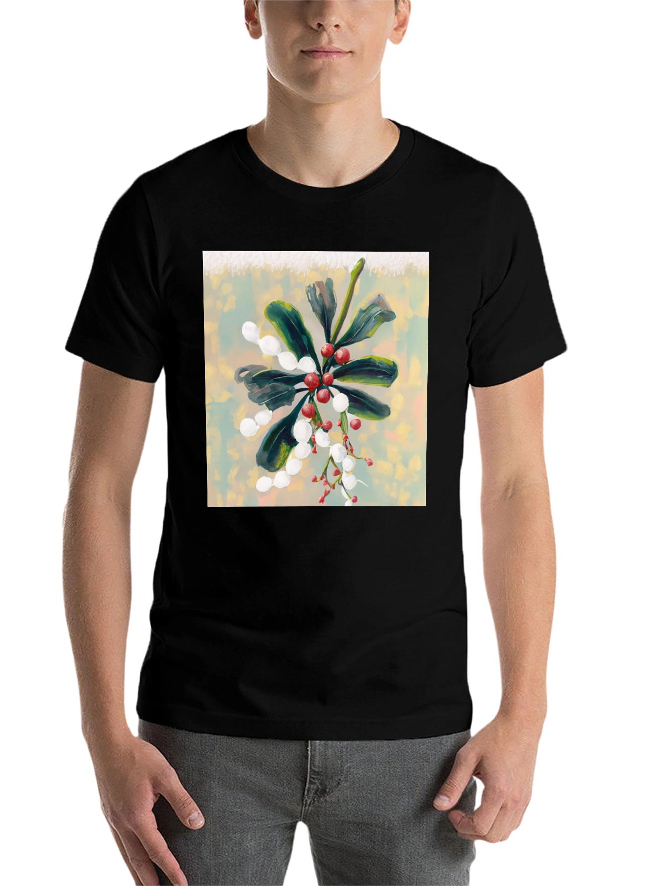 Black Botanical Berry Art Print Tee view 7