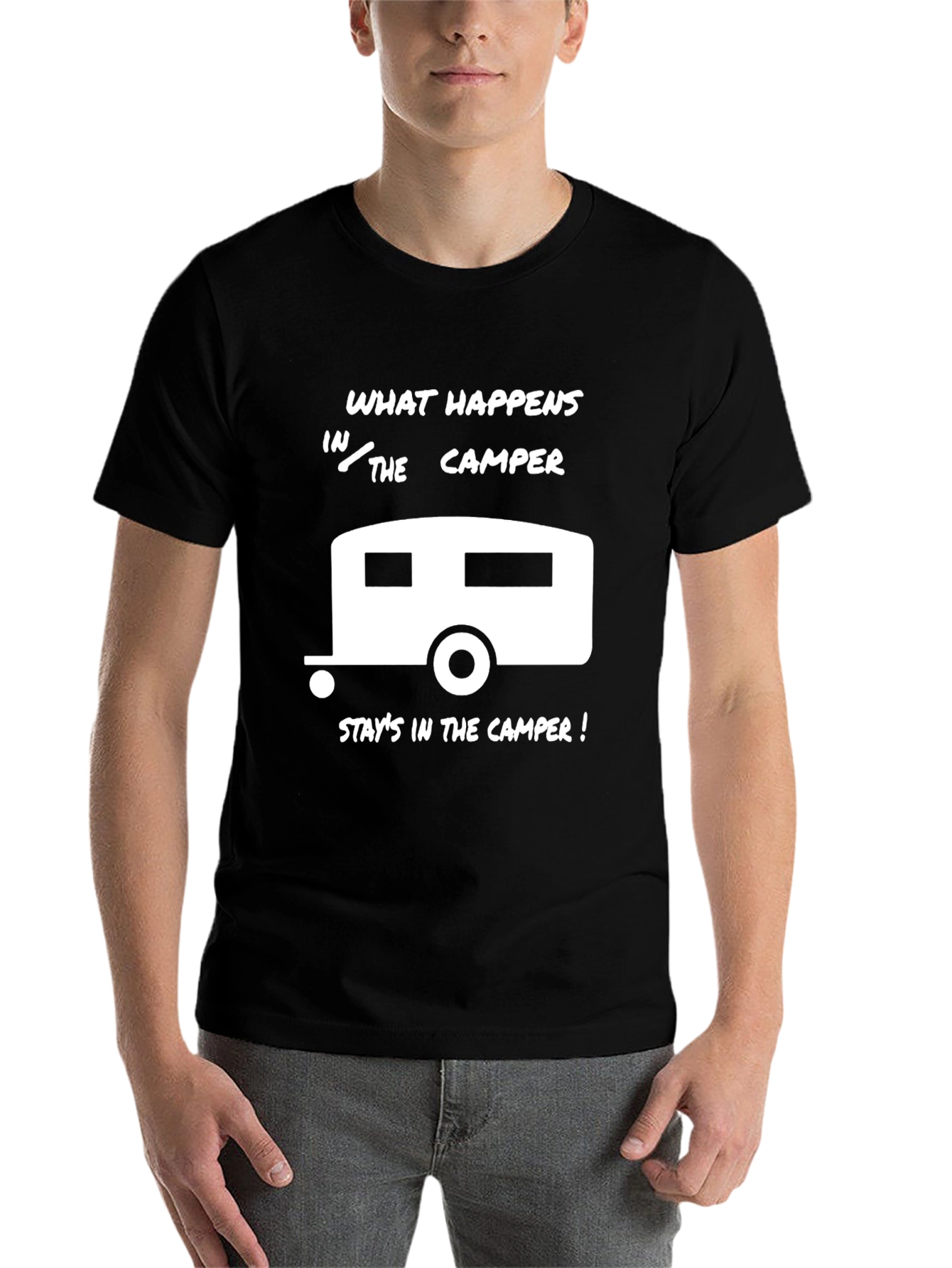 Black Camper Adventure T-Shirt - What Happens In The Camper Stays... view 7