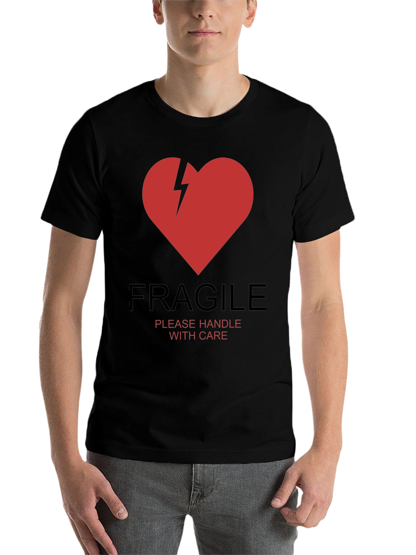Black Fragile Heart Graphic T-Shirt - Handle With Care view 7