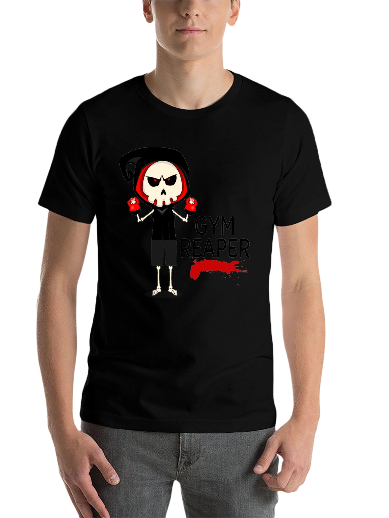 Black Gym Reaper Graphic Tee - Skeleton Boxer Design view 7
