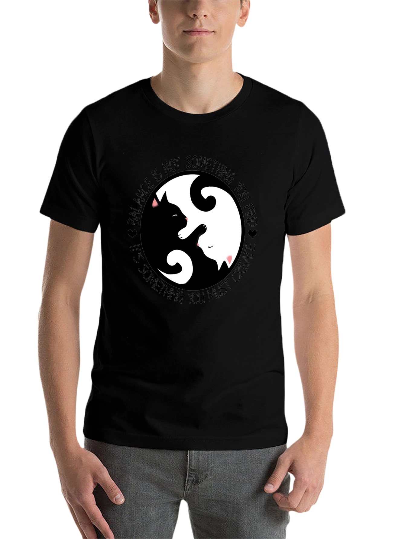 Black Yin Yang Cats Graphic T-Shirt Balance and Harmony view 7