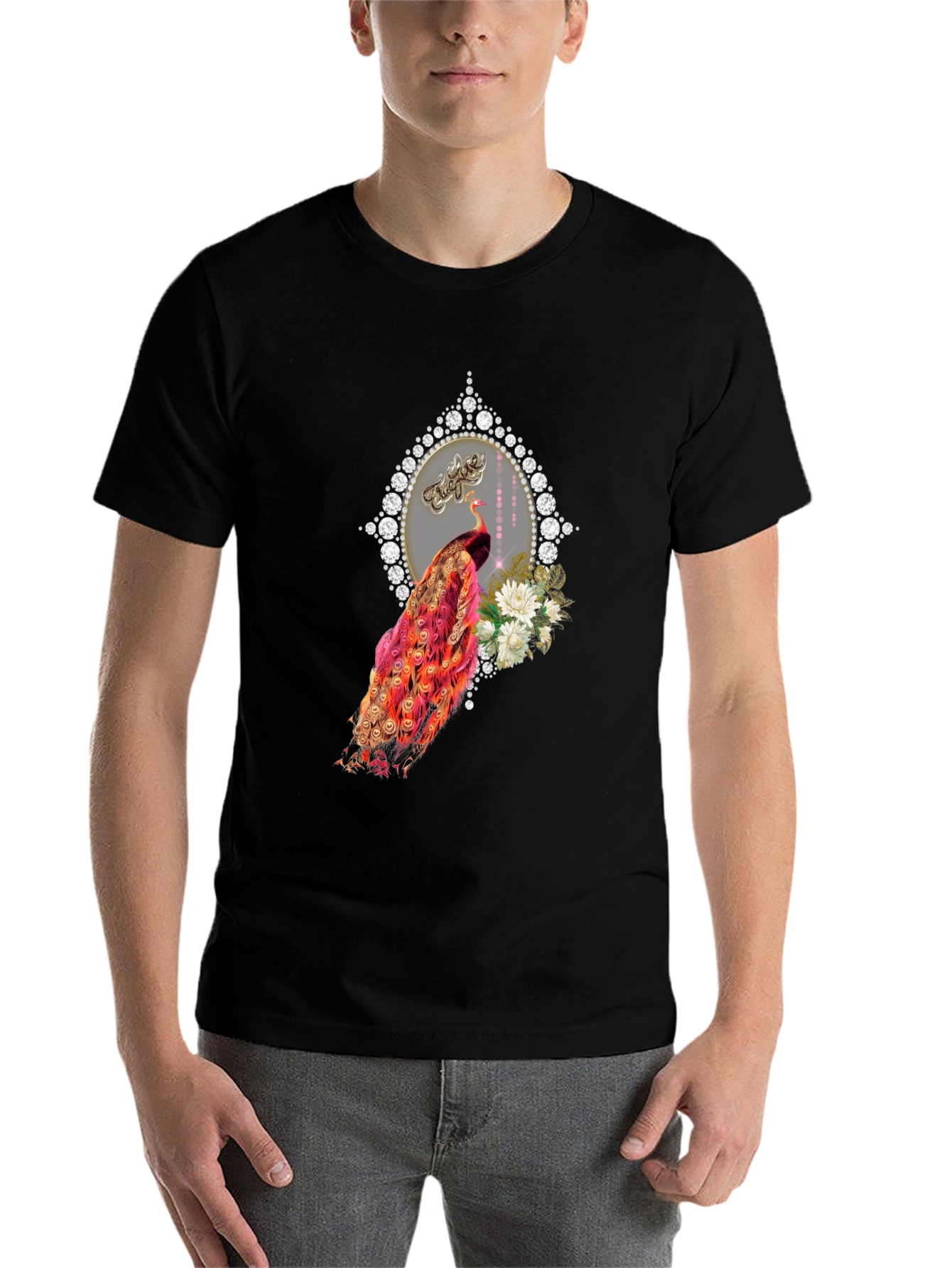 Elegant Peacock Graphic Tee - Diamond Frame - 7