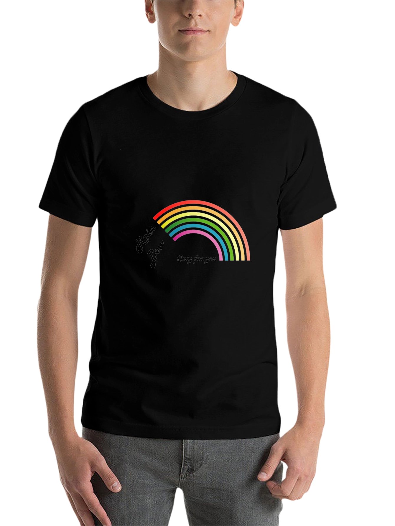 Black Rainbow Graphic Tee - "Only For You" Design view 7