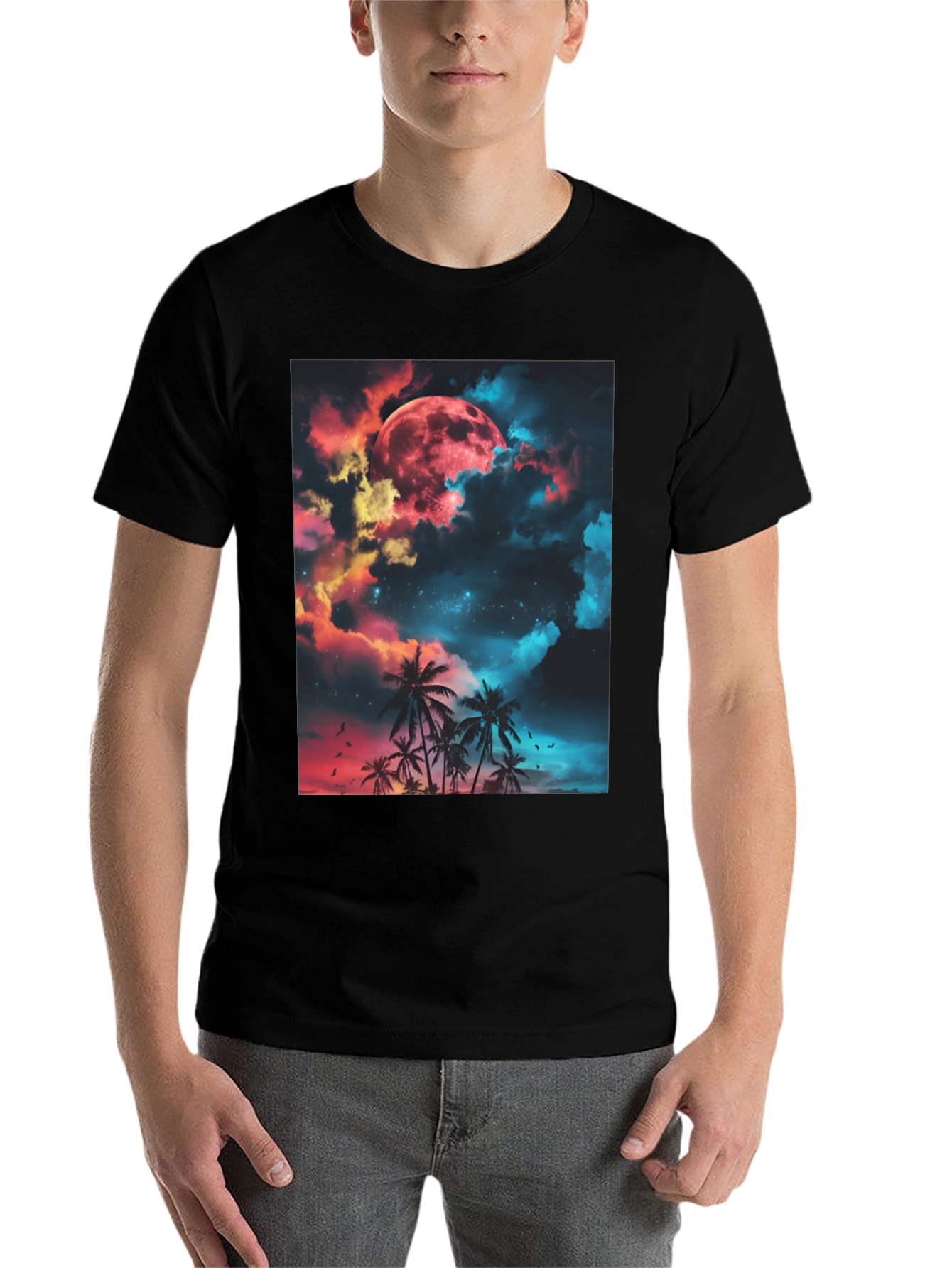 Black Tropical Moon Graphic T-Shirt view 7