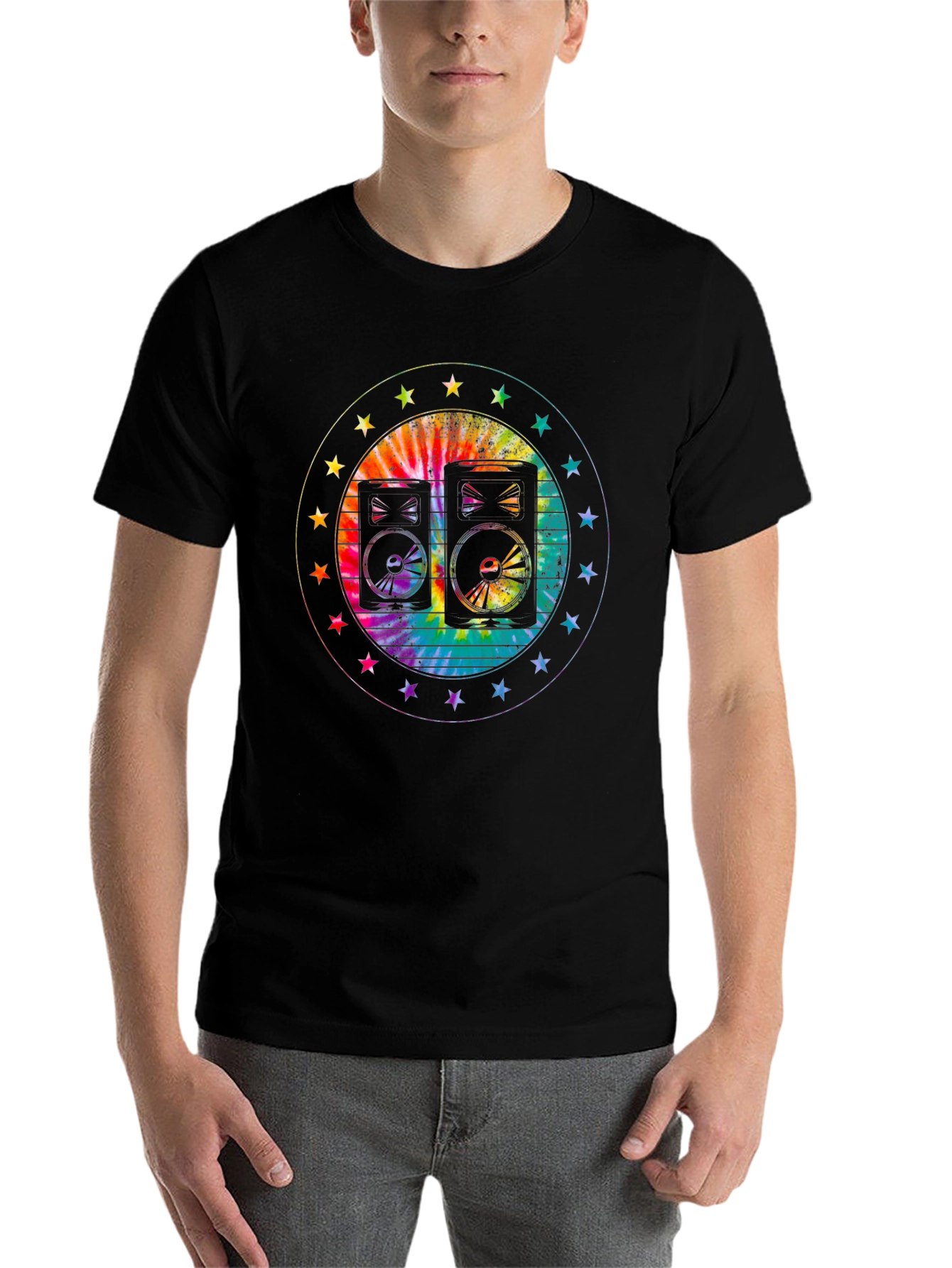 Black Retro Speaker Tie-Dye Graphic Tee view 7