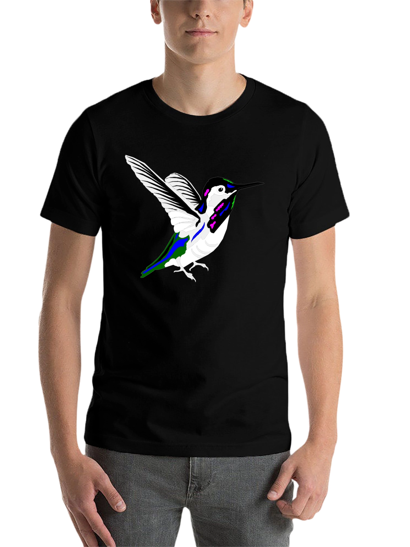 Black Hummingbird Graphic Tee - Black Cotton Casual Shirt view 7