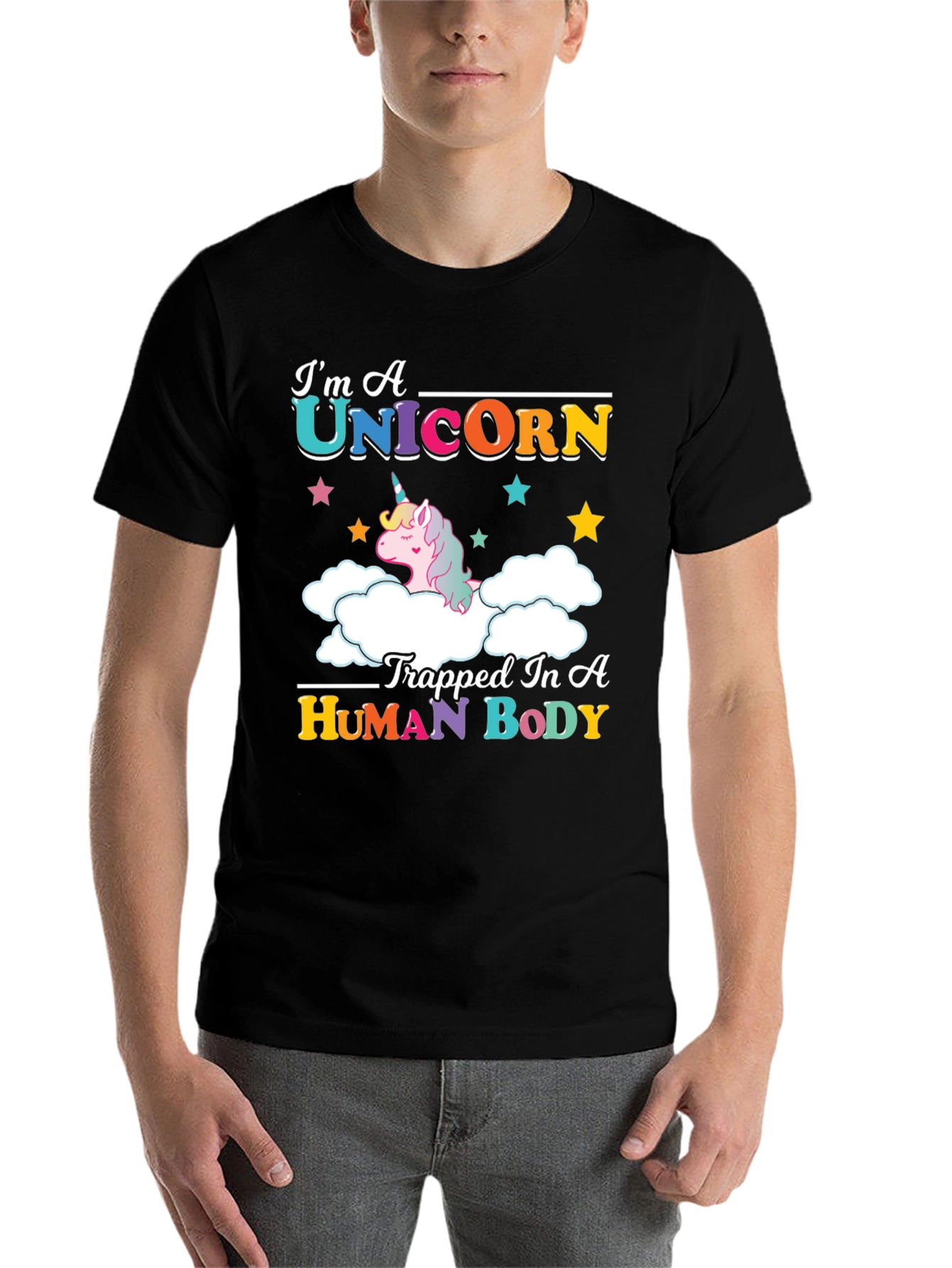 Black I'm A Unicorn Trapped In A Human Body T-Shirt view 7