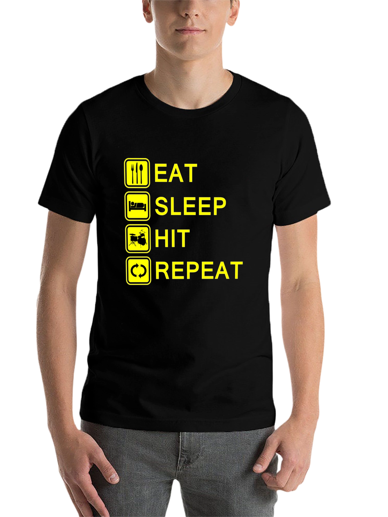 Black Eat Sleep Hit Repeat Drummer T-Shirt view 7