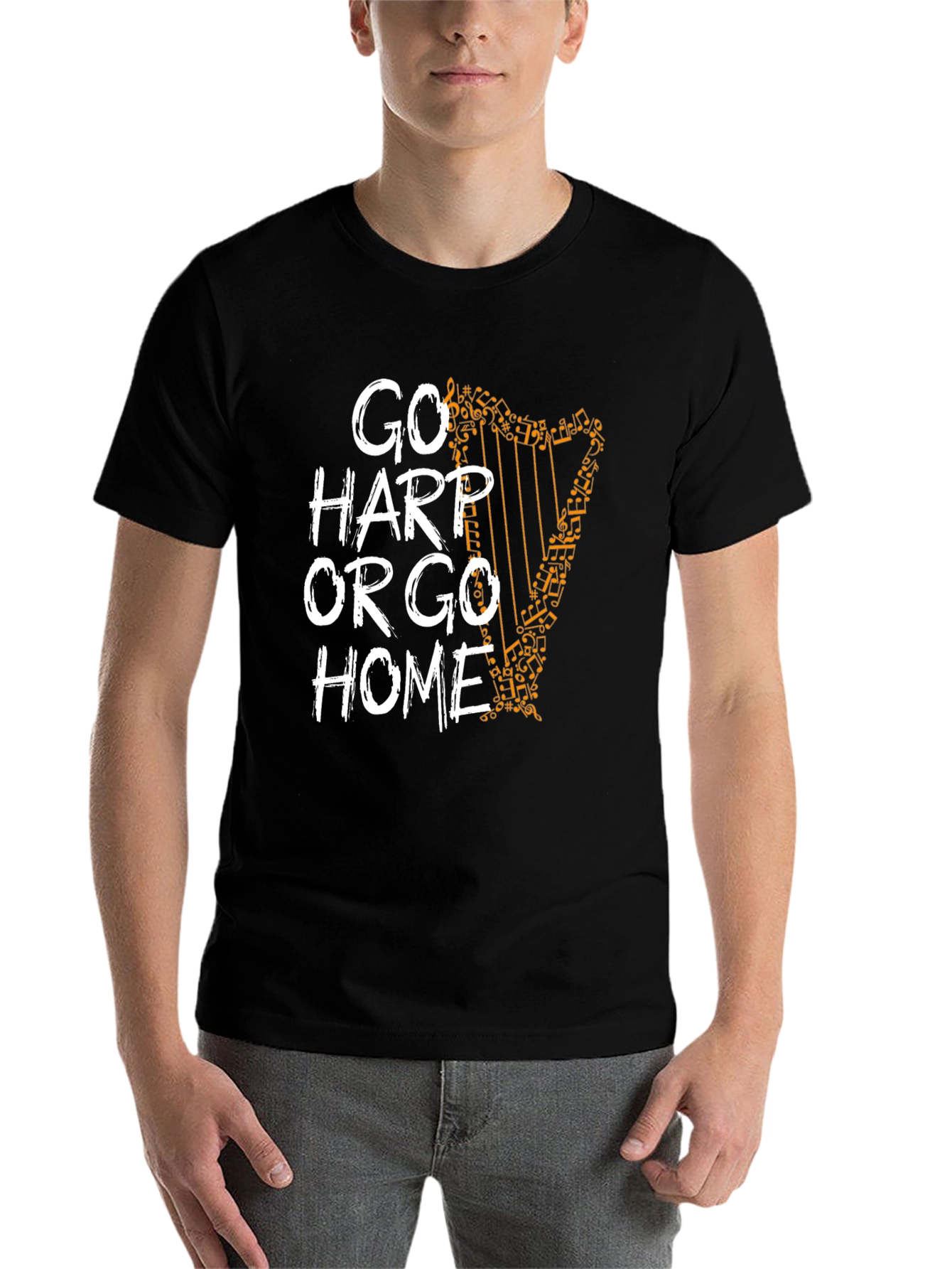 Black Go Harp or Go Home T-Shirt - Music Lover Tee view 7