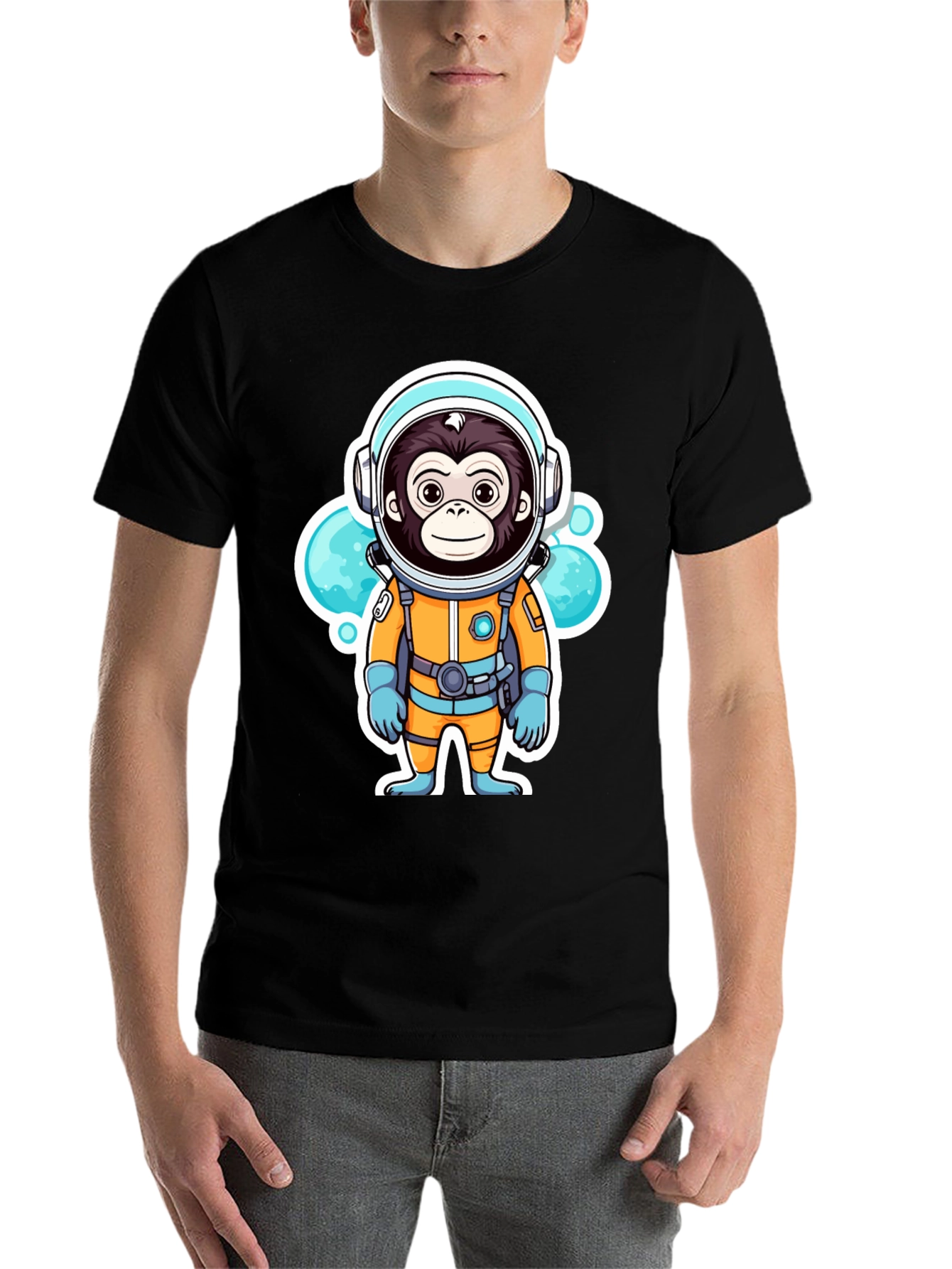 Black Monkey Astronaut T-Shirt - Space Adventure Graphic Tee view 7
