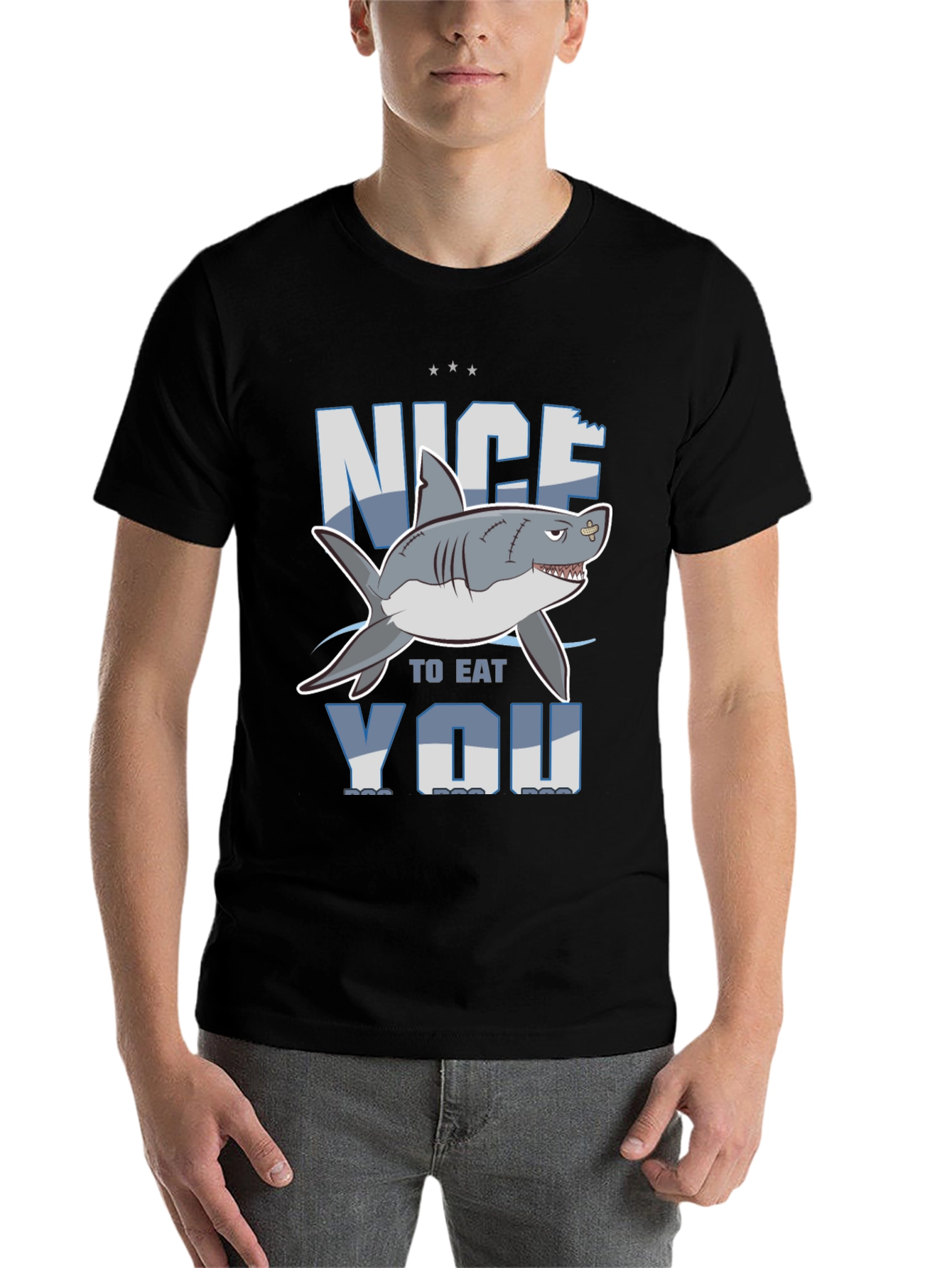 Black Nice to Eat You Shark Graphic T-Shirt view 7