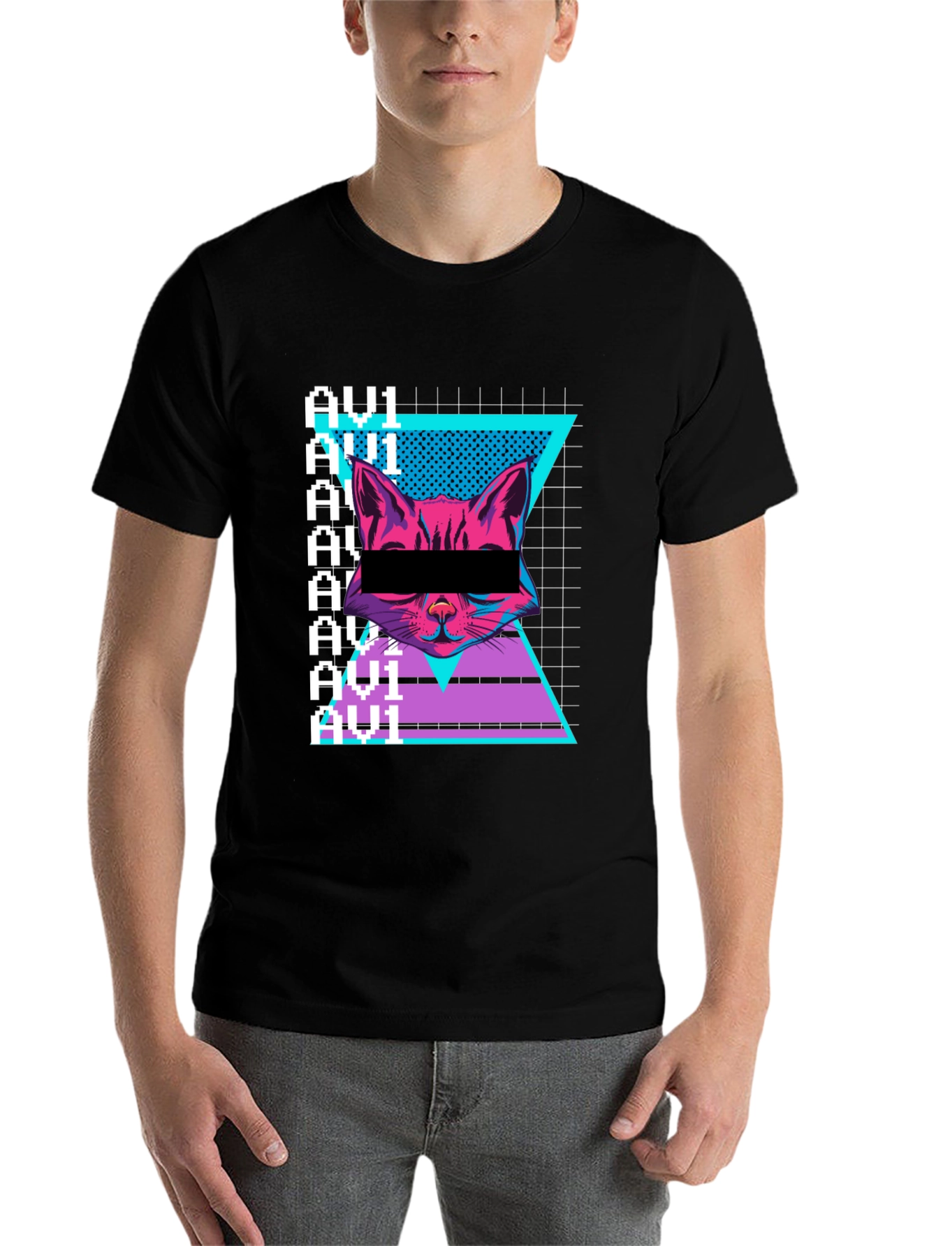Black Cyberpunk Cat Graphic Tee - Retro Style view 7