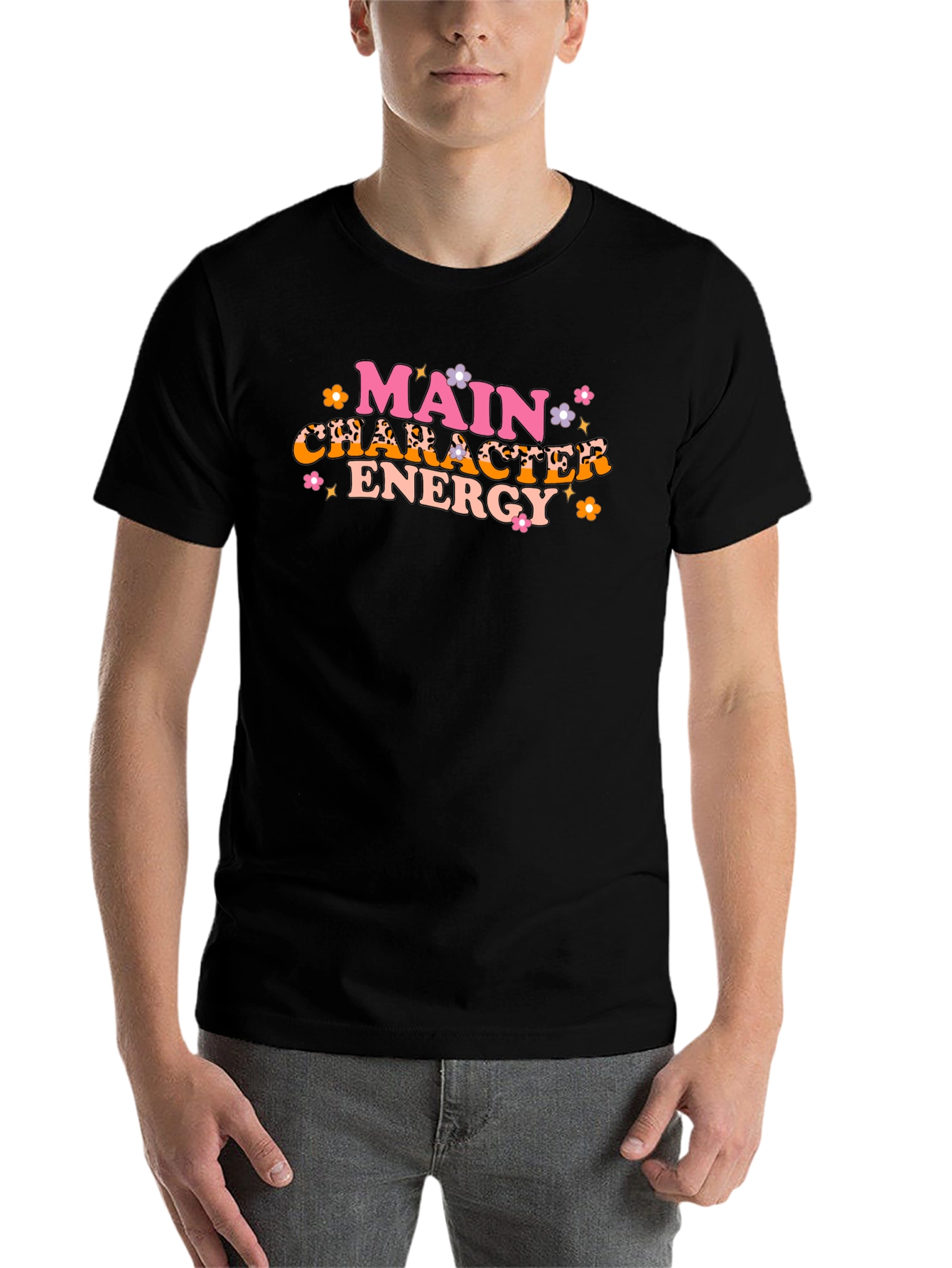 Black Main Character Energy Graphic Tee - Black Cotton T-Shirt view 7
