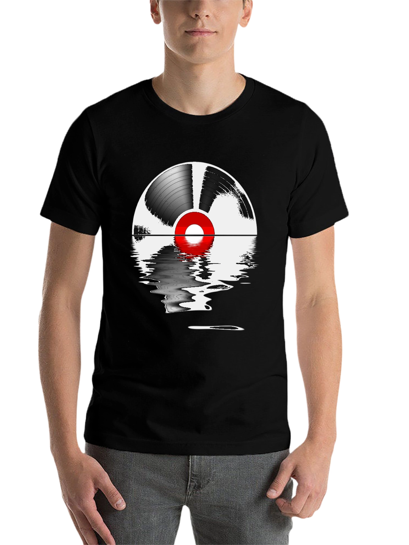 Black Vinyl Record Reflection Graphic Tee view 7