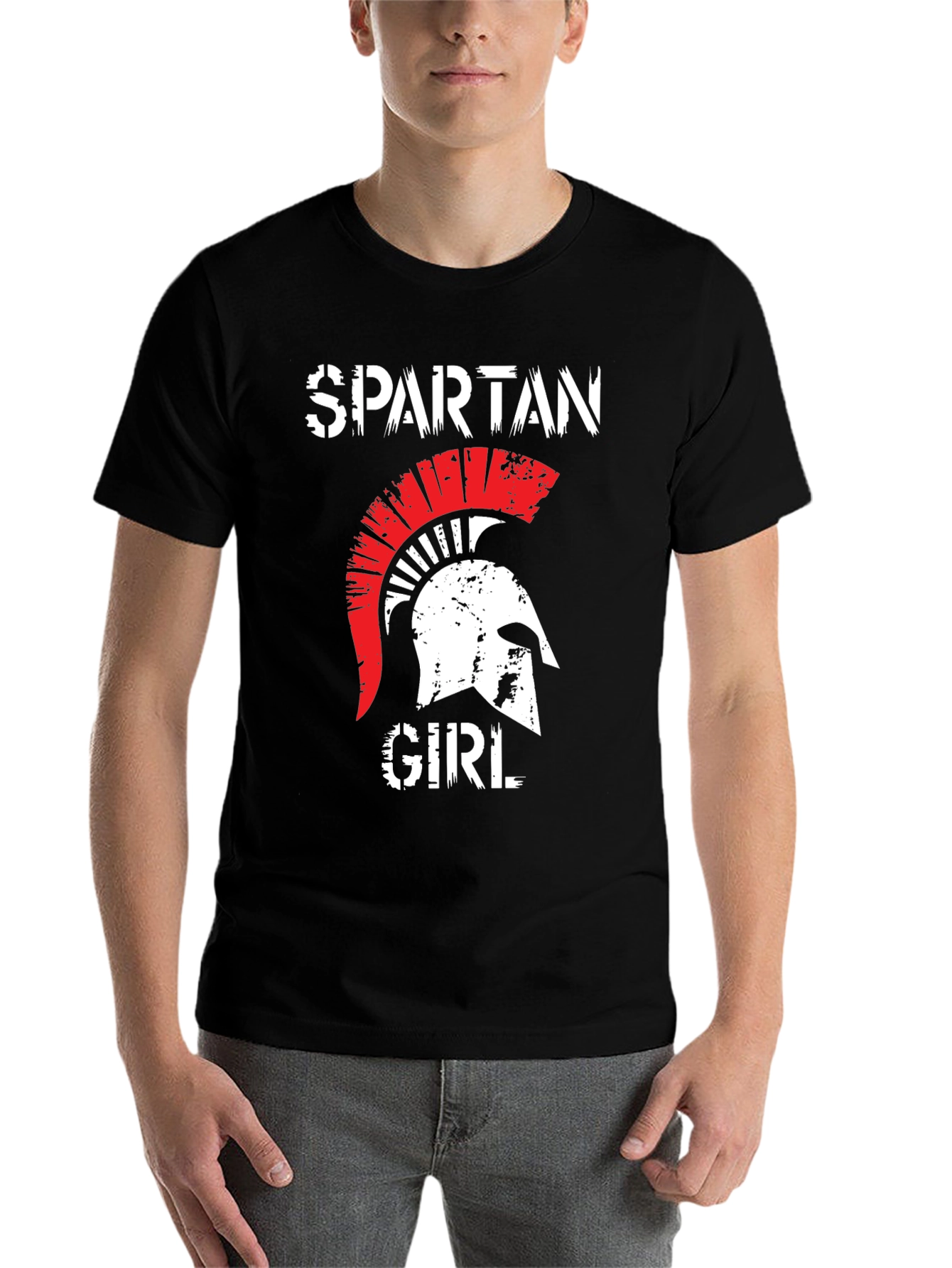 Black Spartan Girl Graphic T-Shirt view 7