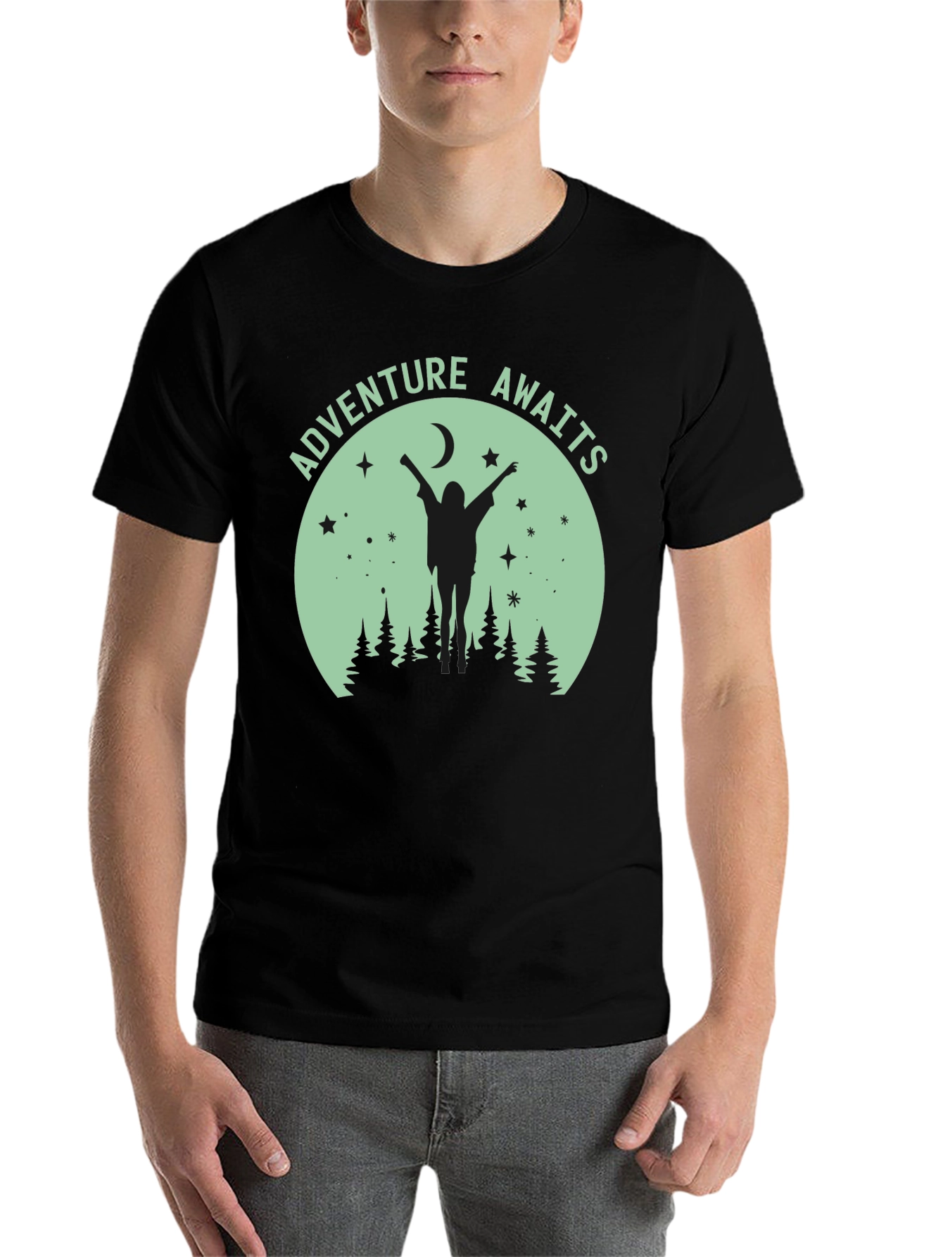 Black Adventure Awaits Graphic Tee - Unisex Black T-Shirt view 7
